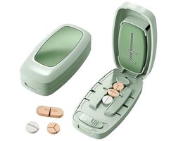 Nieuwe draagbare pillensnijder | Instelbare, nauwkeurige dosering | Snijdt tabletten gemakkelijk in stukjes van 1/2, 1/3 of 1/4 | Een onmisbaar hulpmiddel voor thuisgebruik (groen)