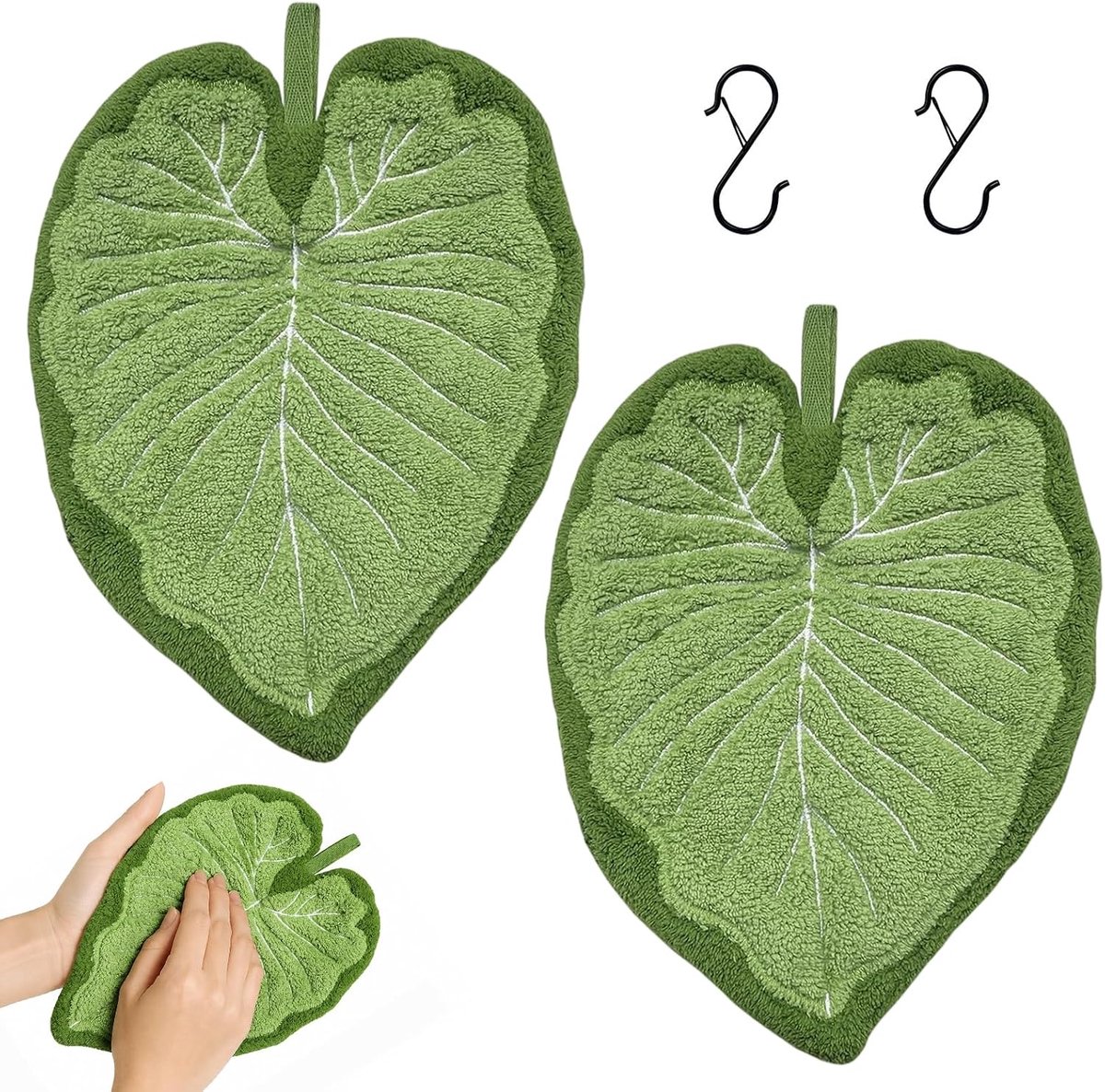 Keukenhanddoeken 2 stuks - groene bladvorm - koraalvlies - absorberende droogdoeken - ShopVlot