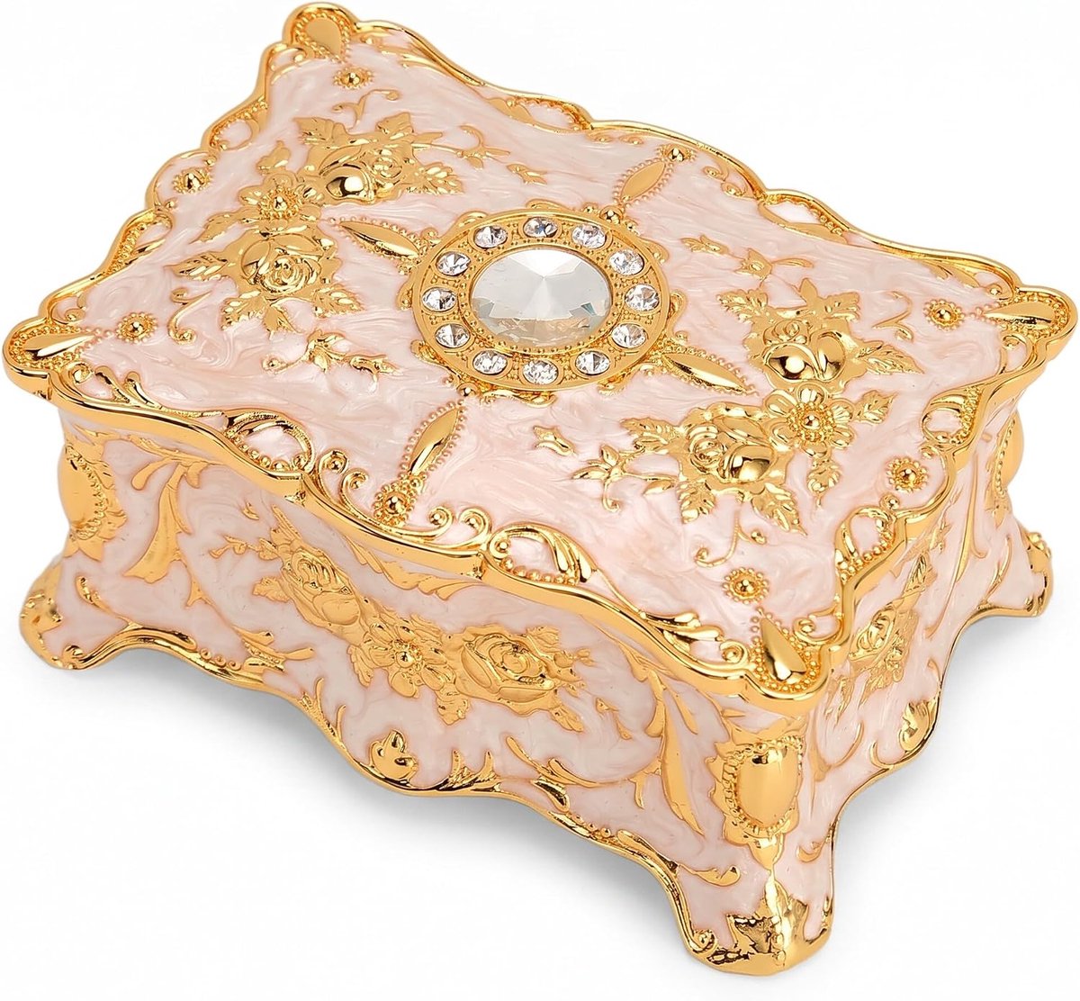 Sieradenbox klein - vintage rechthoekig - goud wit - handmatig beschilderd - perfect voor het opbergen van sieraden - ShopVlot