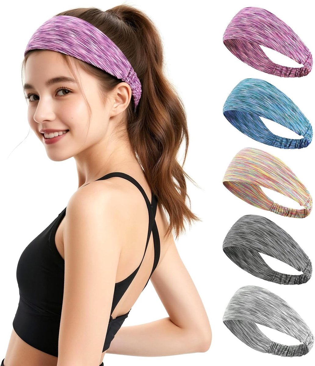 Sporthoofdbanden 5 Stuks - Vochtregulerend Materiaal - Antislip Ontwerp - Ideaal voor Yoga en Fitness - ShopVlot