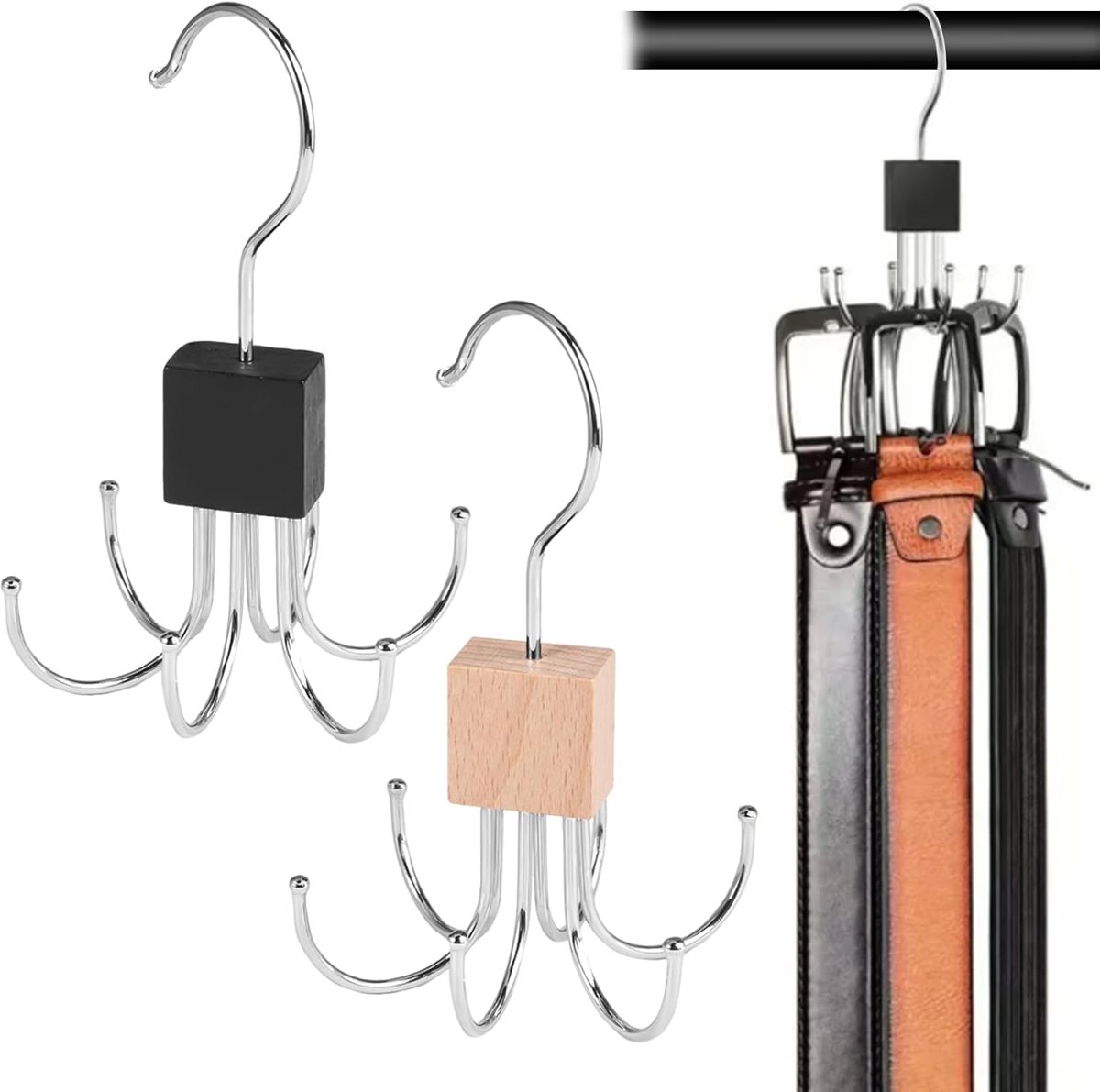 Hangend stropdassenrek 2 stuks - draaibaar met 6 roterende haken - riemorganizer voor accessoires - ShopVlot