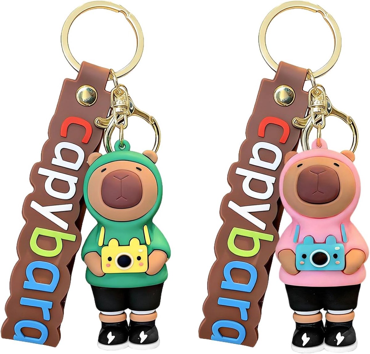 Sleutelhanger Capybara - set van 2 silicone figuren - met karabijnhaak - vrolijke kleuren voor elke sleutelbos - ShopVlot