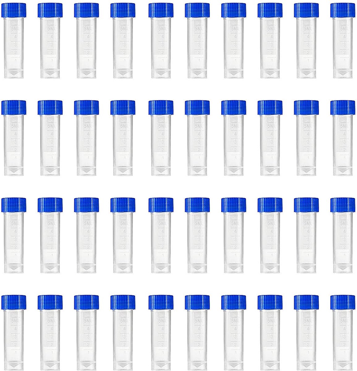 Testbuizen 5ML - Plastic met blauwe deksel - Goed afsluitbaar - Geschikt voor laboratoria - ShopVlot