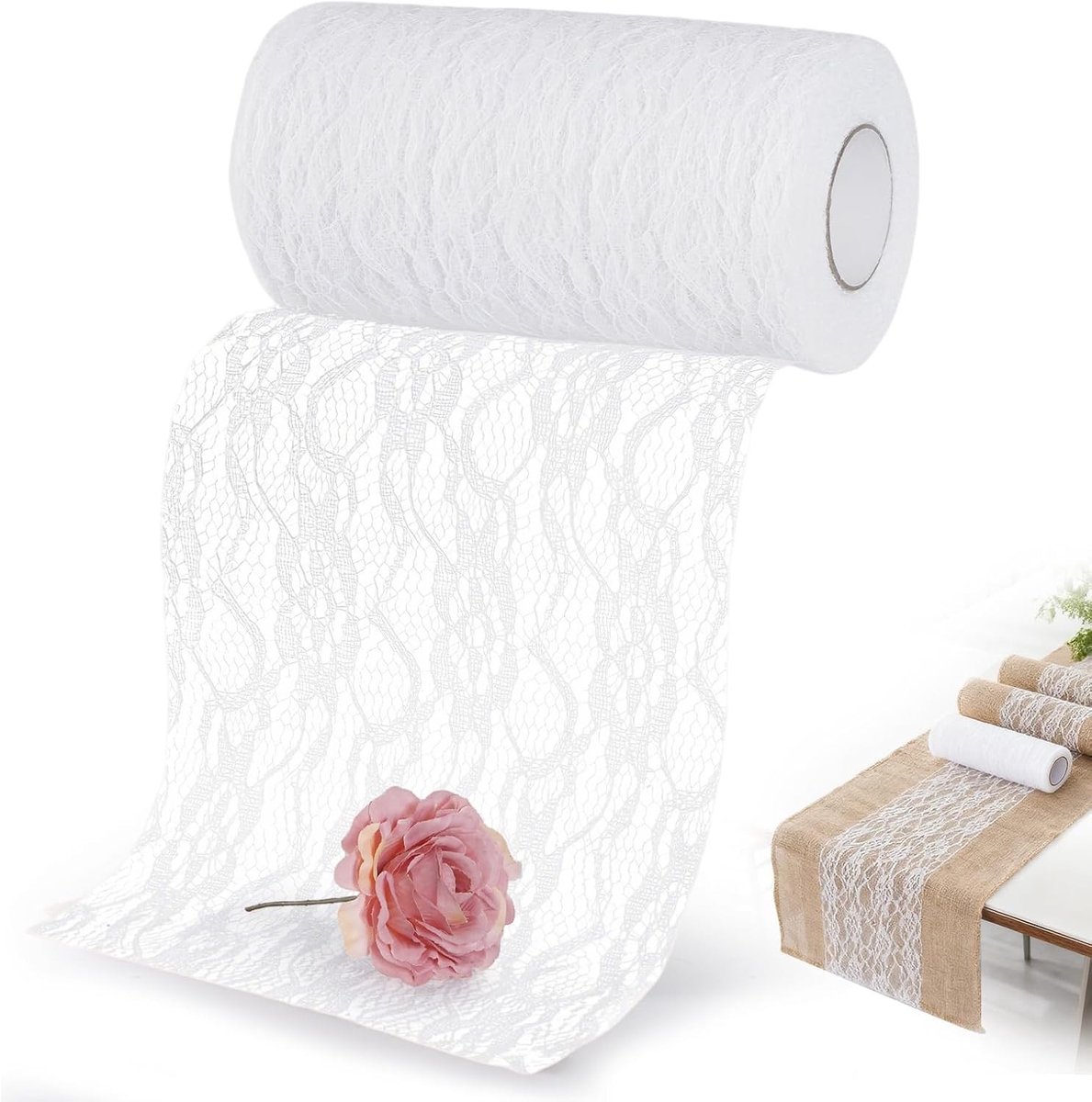 SnelShoppen - Table Runner Lint Kanten Wit 15 x 1000 cm voor Ceremonie, Festival, Evenement, Tafeldecoratie, Bruiloft Decoraties, Hoge Kwaliteit Polye