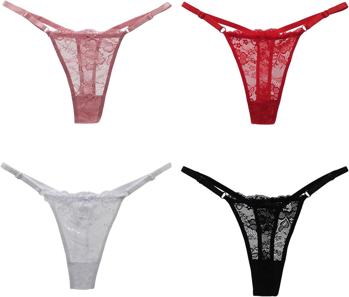 Lace panties 4 stuks - sexy ijszijde - lage taille thong - comfortabel en verstelbaar - ShopVlot