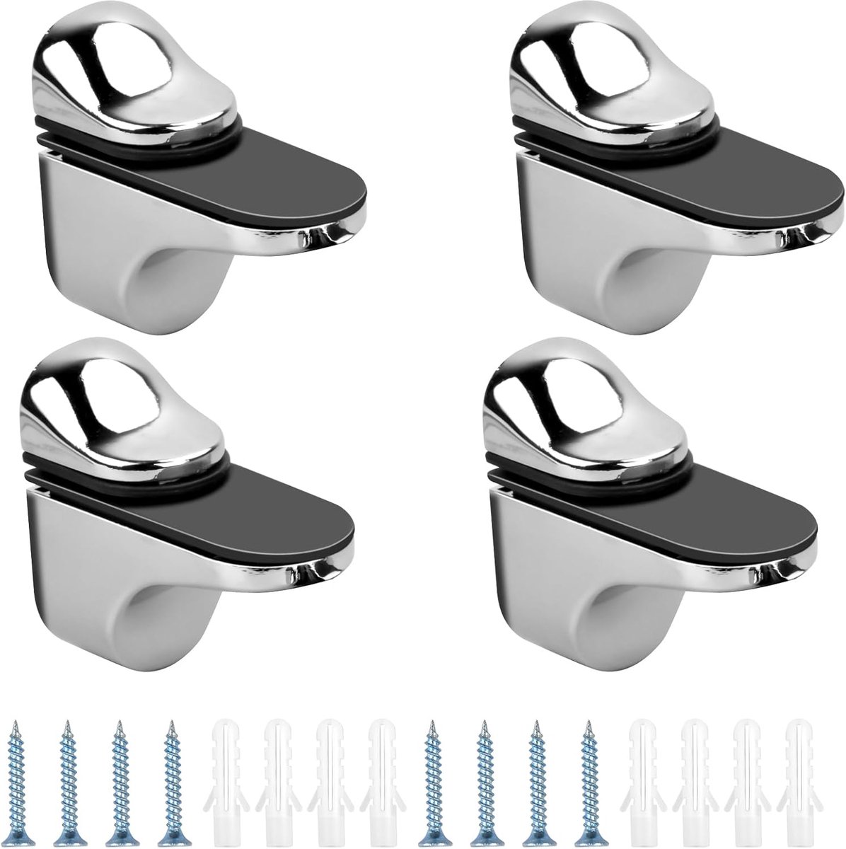 Glas houders 4 stuks - verstelbaar - zinklegering - voor houten/glazen planken 3-20mm - ShopVlot