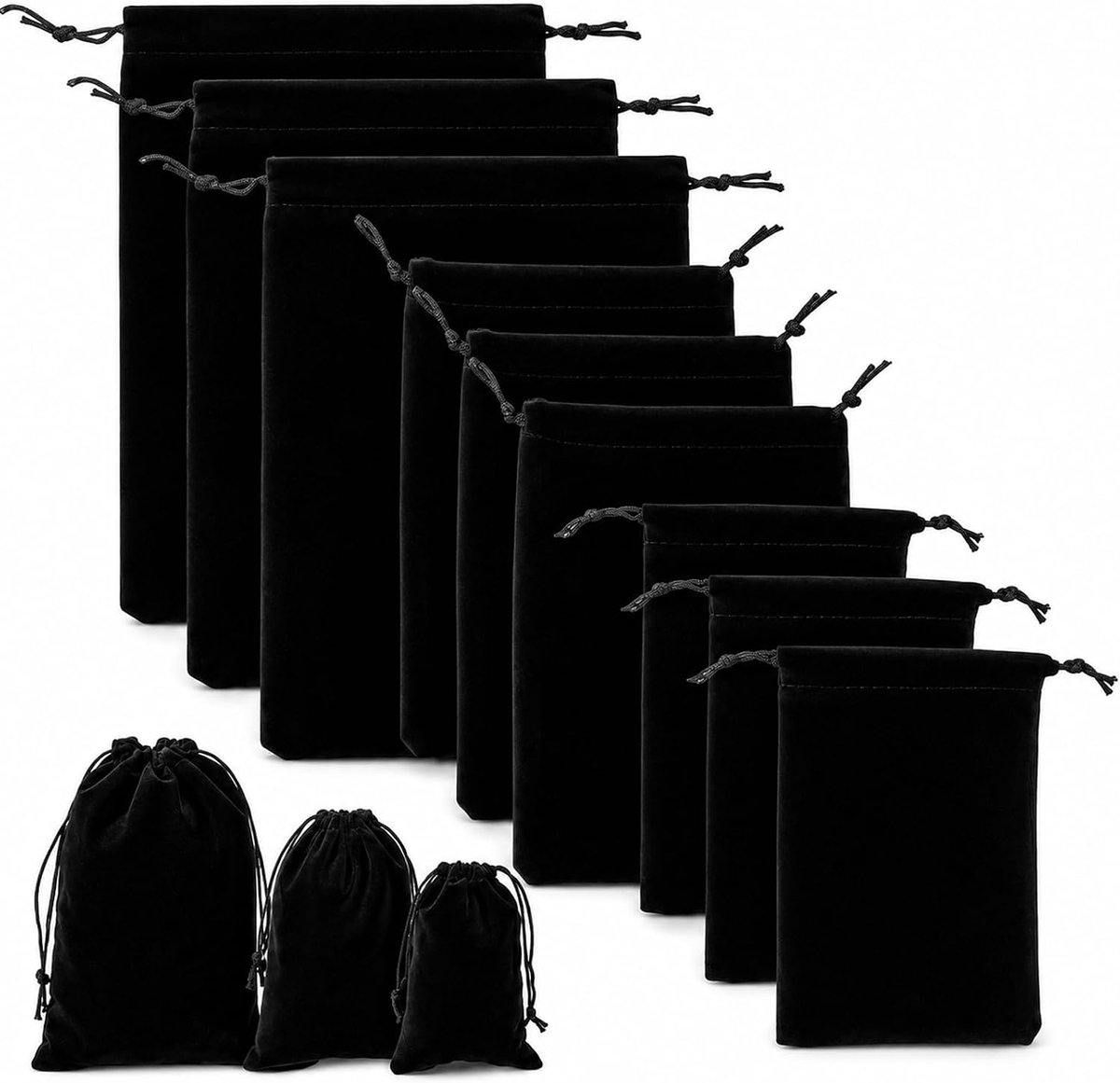 Fluwelen zakjes 9 stuks - zwart - herbruikbaar - elegante opberging voor sieraden - ShopVlot