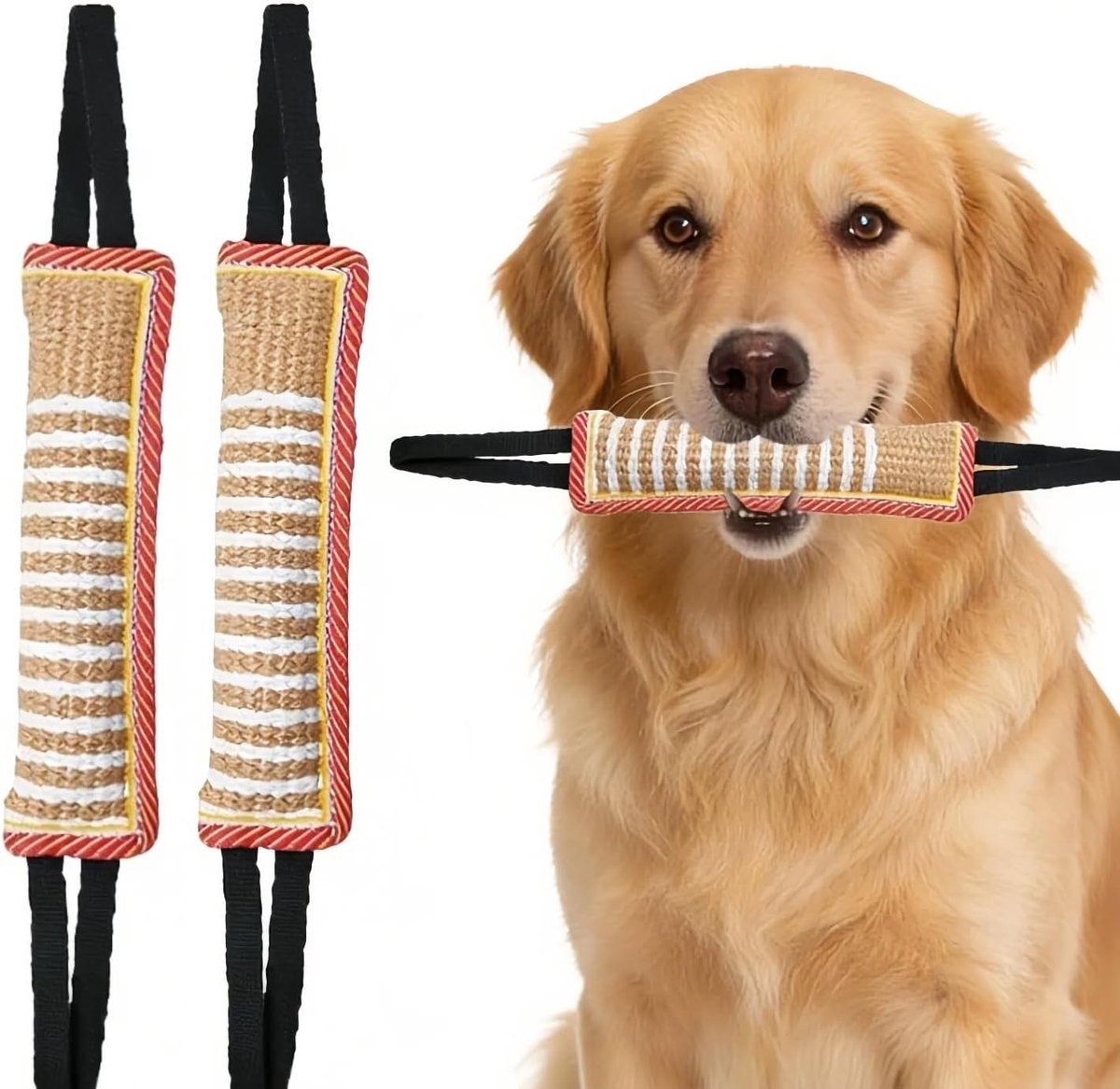 Bijtworsten Honden - Hondenspeelgoed - Hondentraining - Twee handgrepen - 30 cm - Wit gestreept