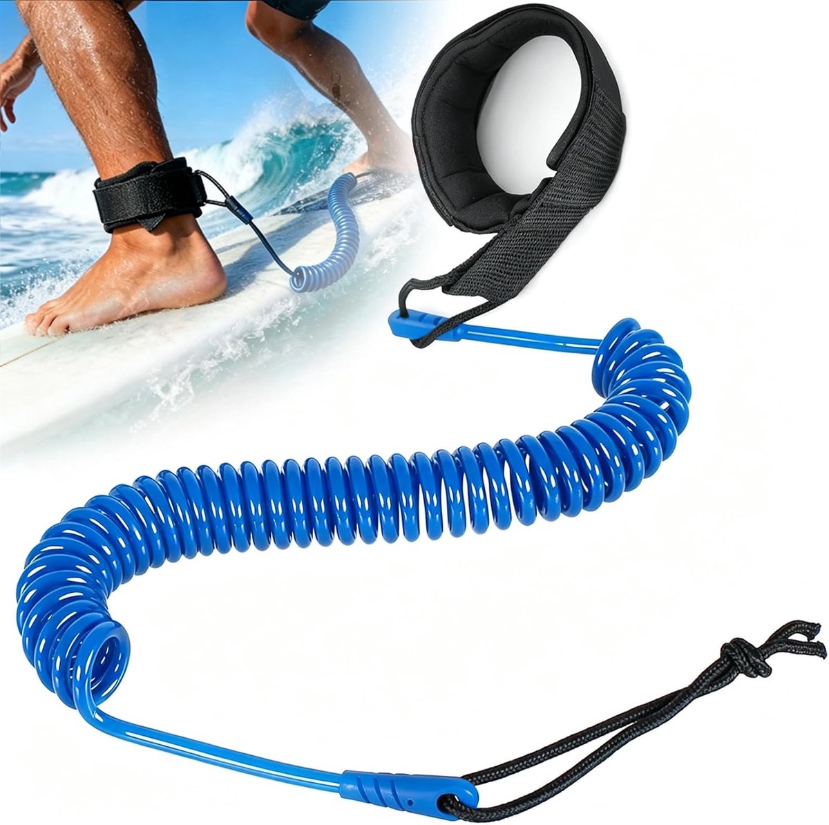 Surfboard strap - 5 mm TPU spiraalkoord - roestvrijstalen dubbele rotaties - maximale bewegingsvrijheid - ShopVlot