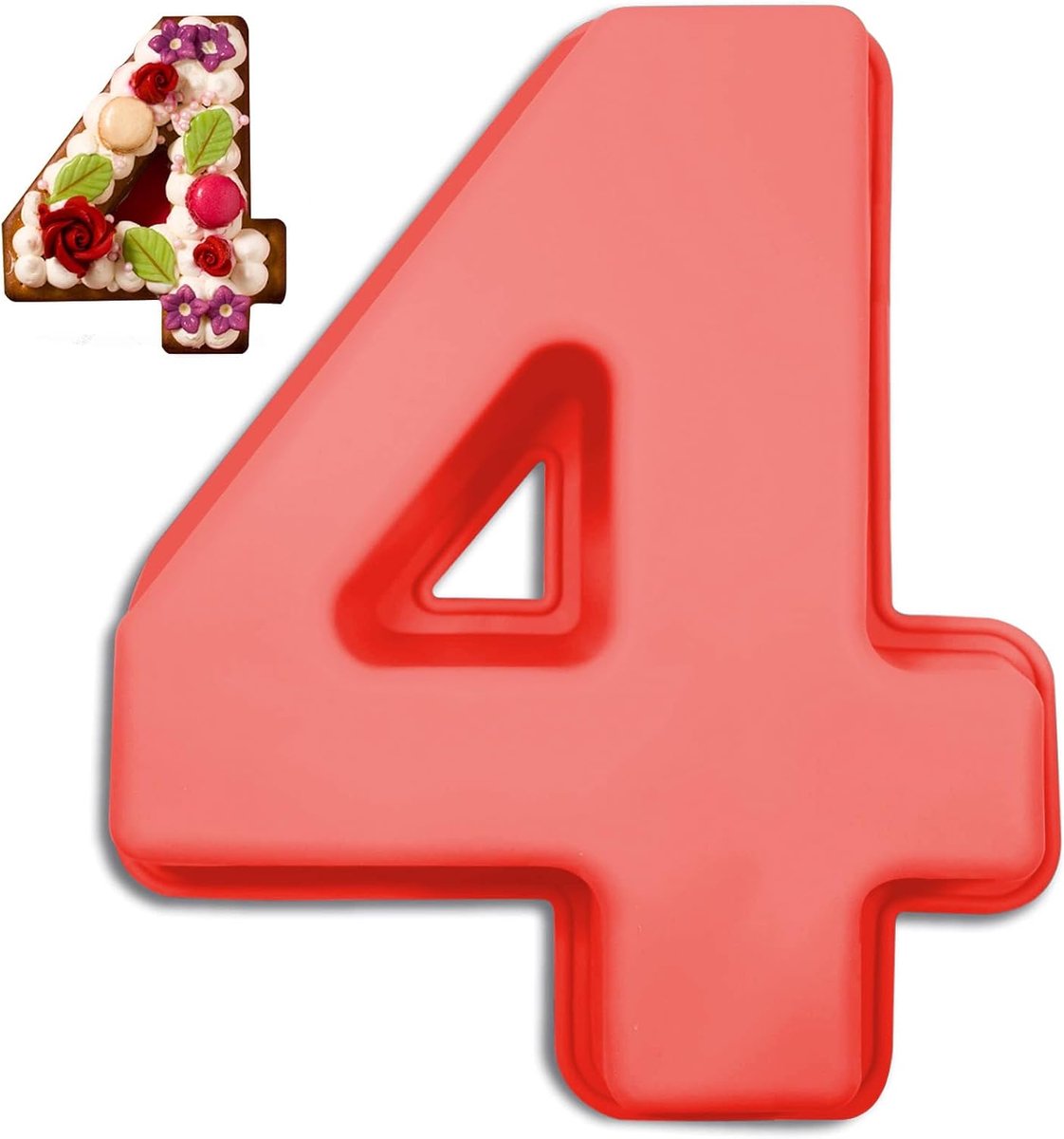Cakevorm cijfers groot - silicone bakvorm nummer 4 - veilig en non-toxisch - ideaal voor kinderfeestjes - ShopVlot