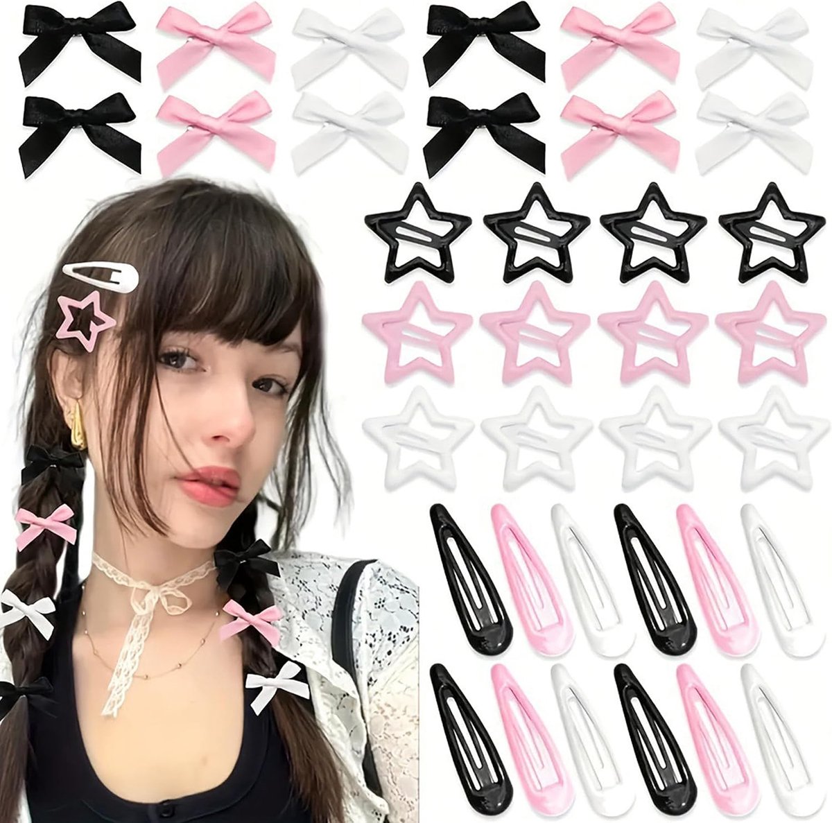 Satin Bows Hair Clips Star Hair Clips French Hair Clips Hair Accessories for Girls Cute Hair Bow for Thick Hair Curly - ShopVlot