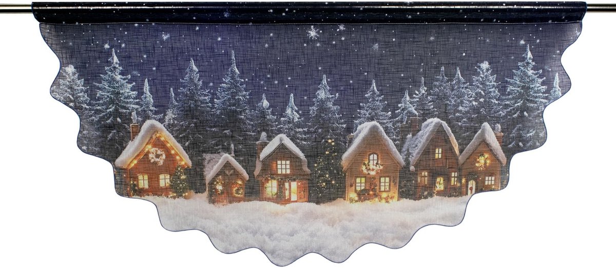 Winter Dorf Bistro Gordijn 43 x 88 cm met Touwtjes voor een Feestelijke Sfeer