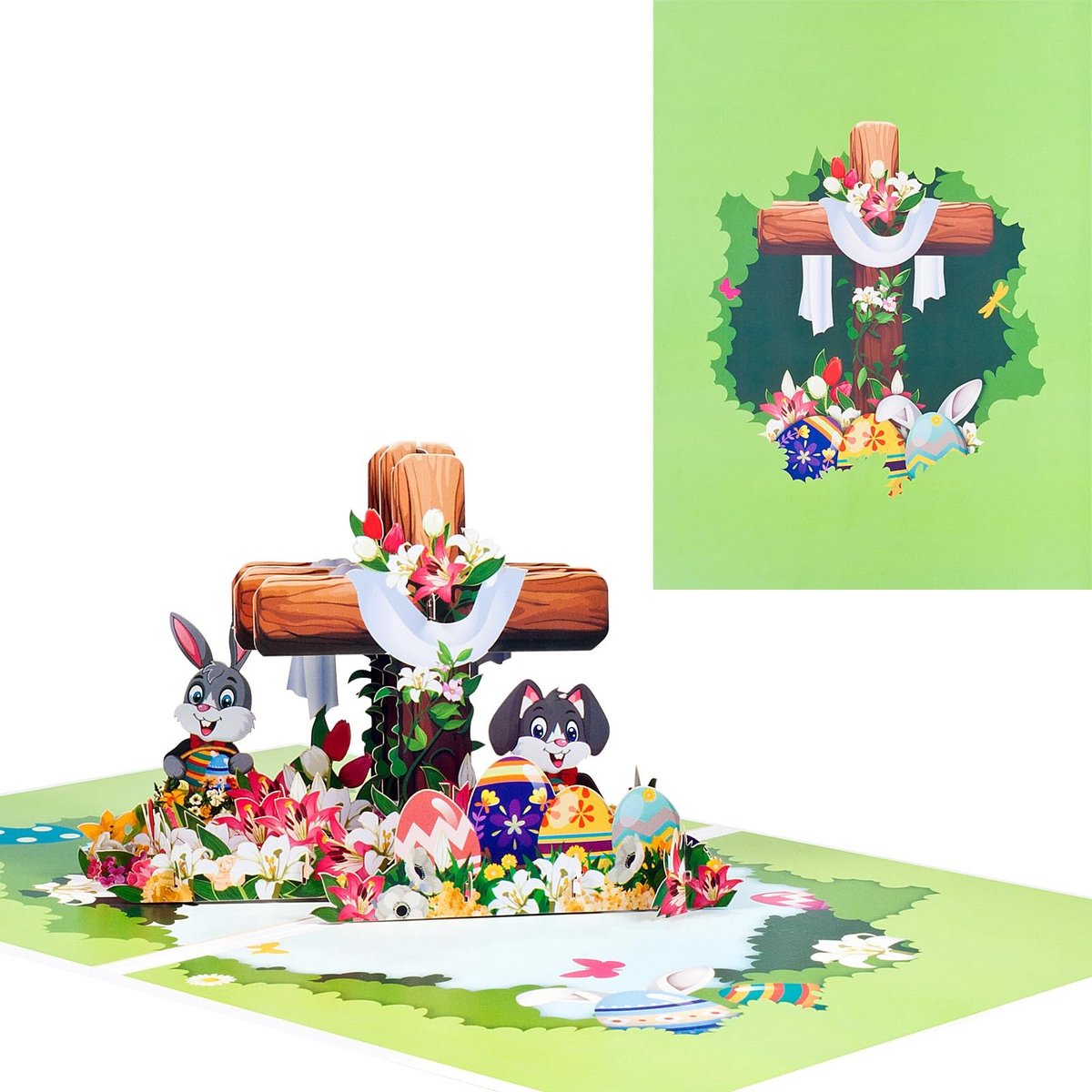 3D Pop-up Paaskaart - Paashaas en Opstandingseieren