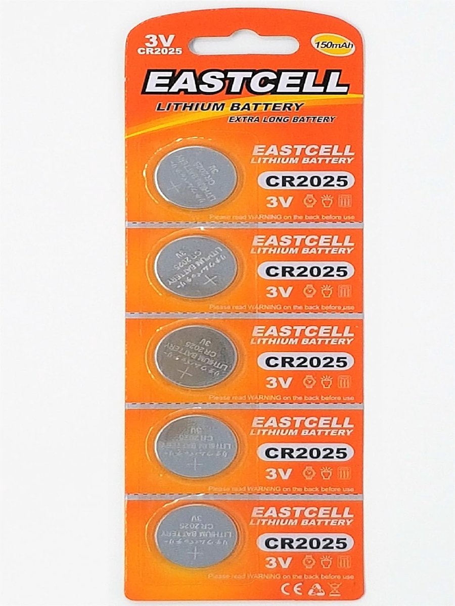 5 x CR2025 3V lithium button cell 150 mAh (1 blister card of 5 batteries) disposable EASTCELL - ShopVlot