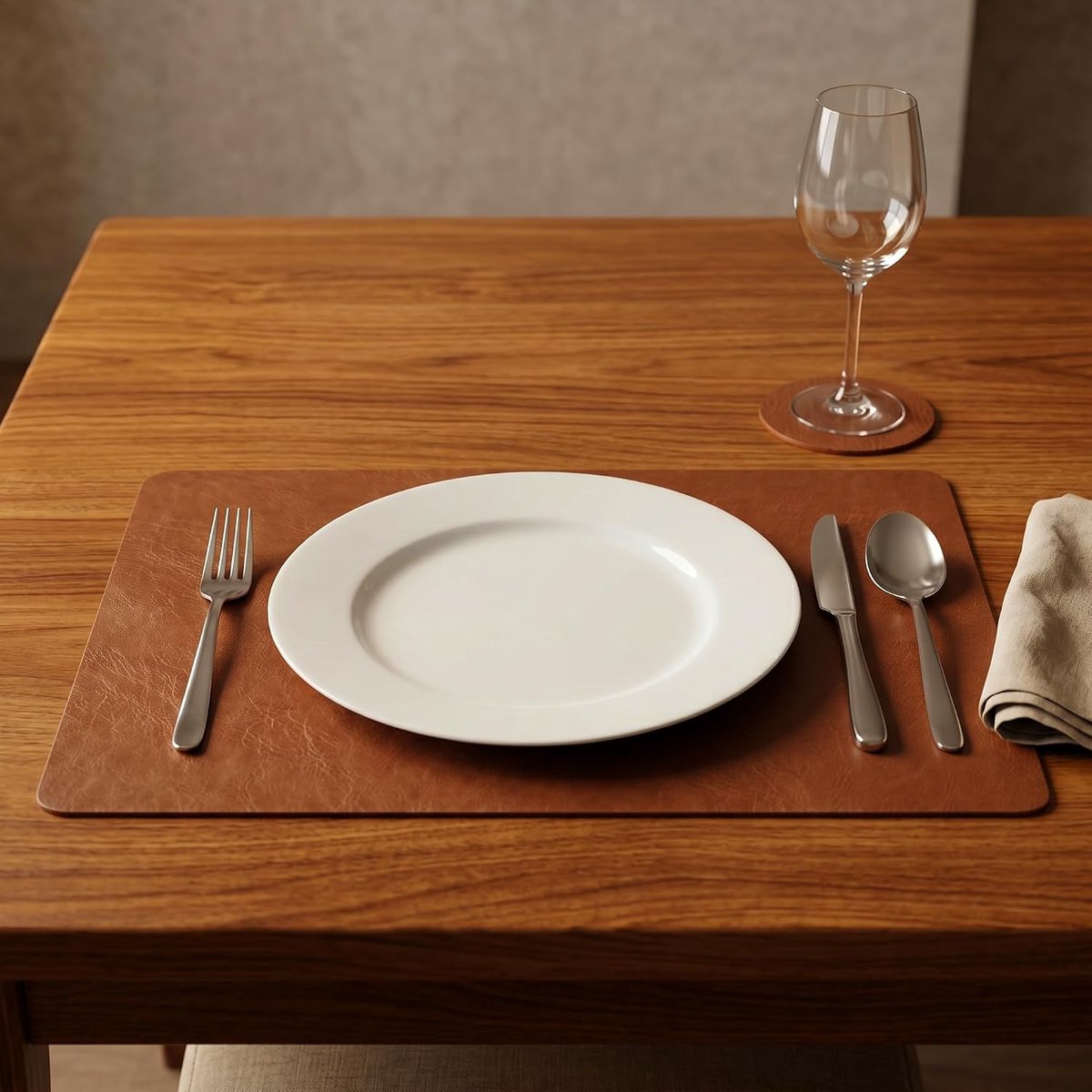 Placemats leer 43 x 30 cm bruin - 12-delige set - afwasbaar - stijlvolle eettafel decoratie - ShopVlot