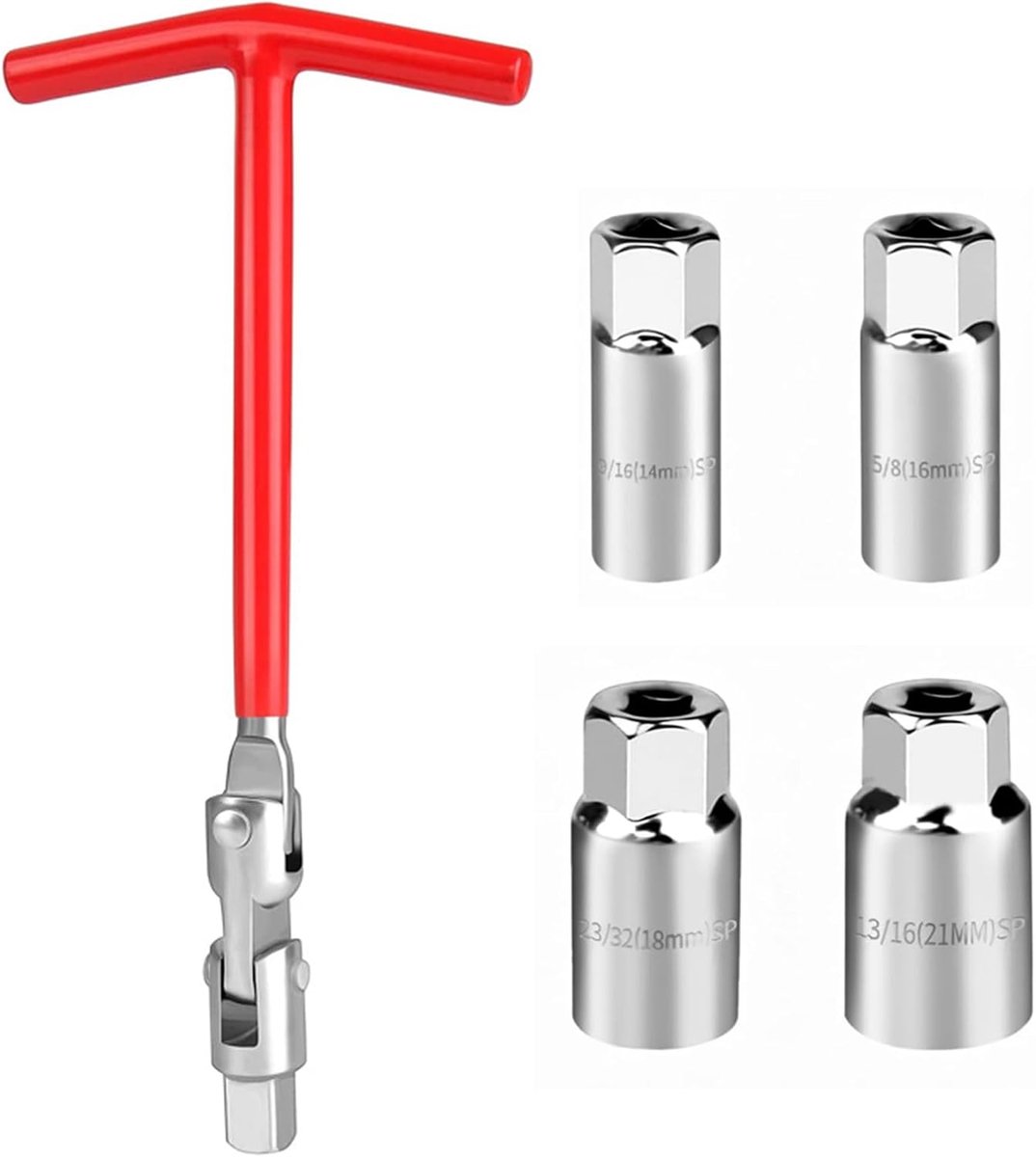 Spark Plug Wrench Set 5 Piece Red Universal T-Handle Spark Plug Wrench Suitable for Most Cars,Motorcycles and Lawn - ShopVlot