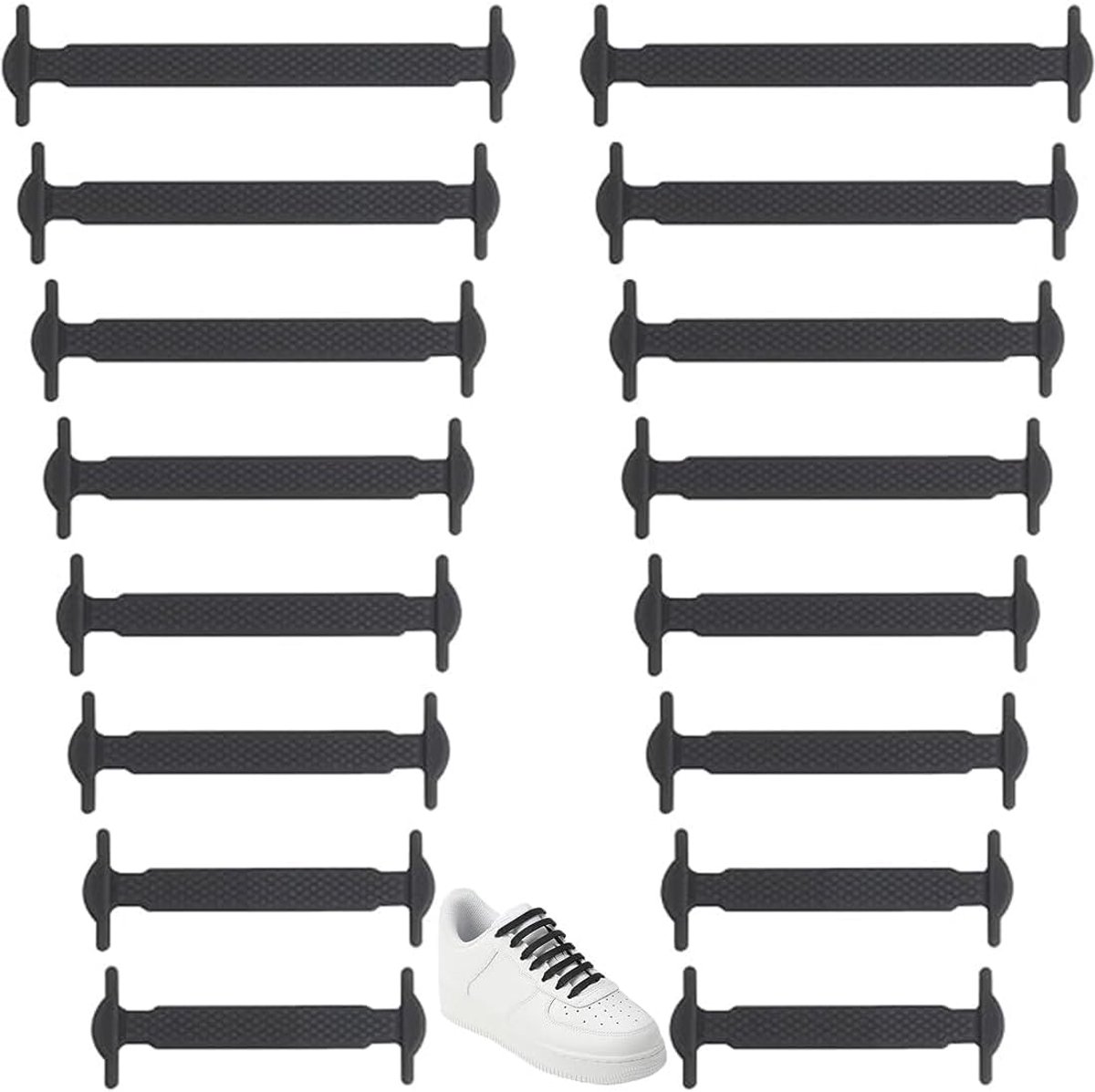 8 paar (16 stuks) zwarte veters voor elastische sneakers, zonder platte knopen, siliconen, waterdicht, eenheidsmaat, 8 - ShopVlot