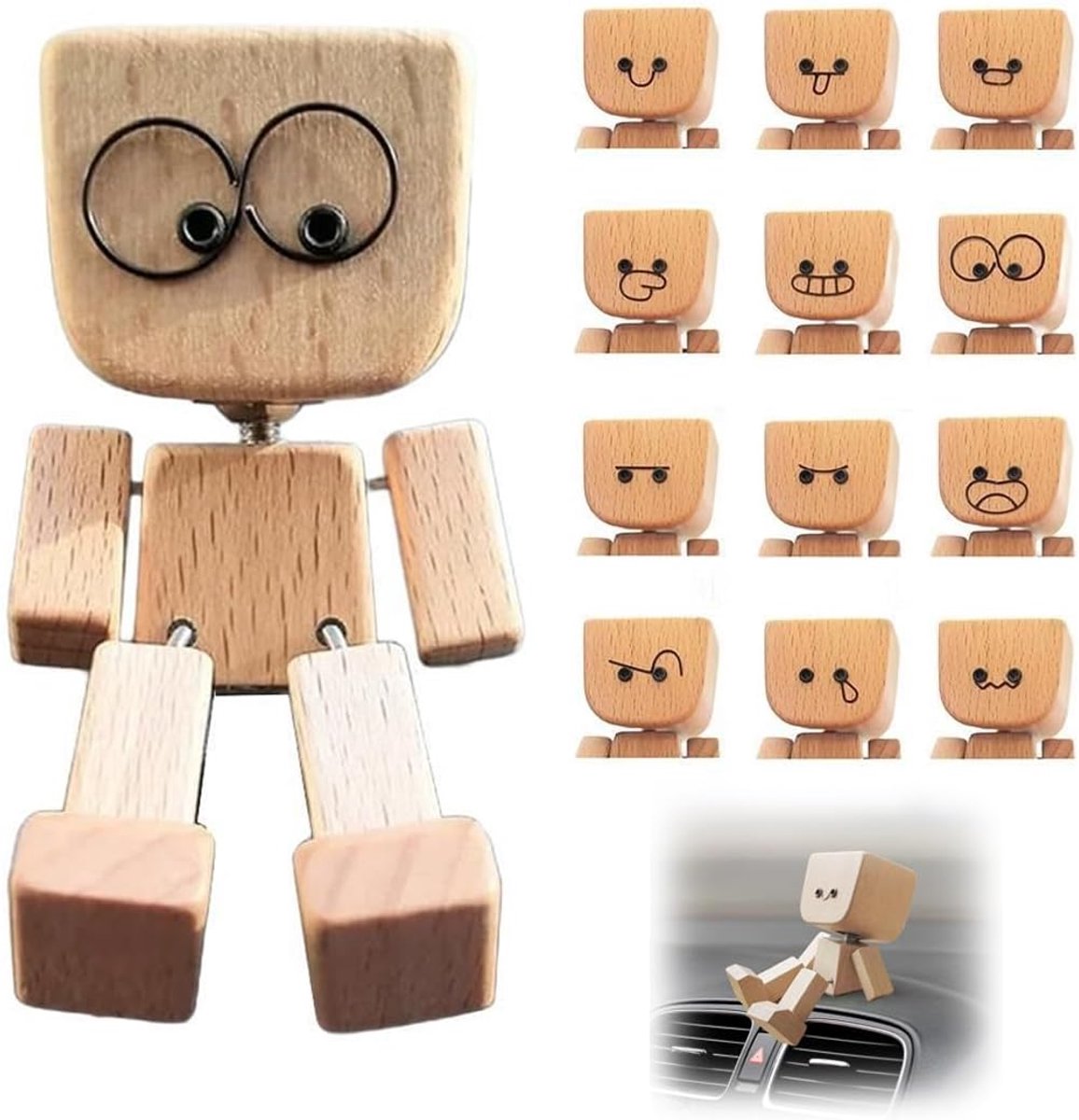 YAYNO Wiebelende houten figuur wiebelfiguur auto houten man met 12 magnetische schudman van hout wiebelfiguur auto - ShopVlot