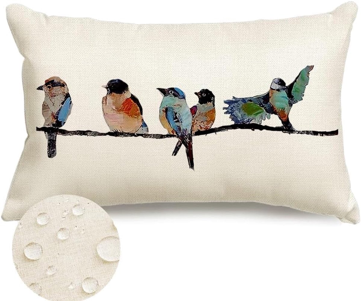 RABUSOFA Outdoor Cushion Cover, Waterproof Cushion Cover, 30 x 50 cm, Turquoise, Summer Decoration for Indoor, Birds - ShopVlot