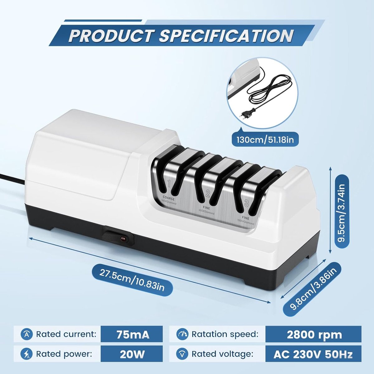 Electric Knife Sharpener Professional 3 Mode Overheat Protection Silent Motor Fast for Kitchen Knives ele - ShopVlot
