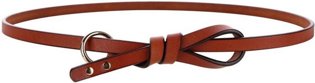 Women Thin Belt Leather Buttons Band Dress Decoration Ladies Thin Belt, Brown - ShopVlot