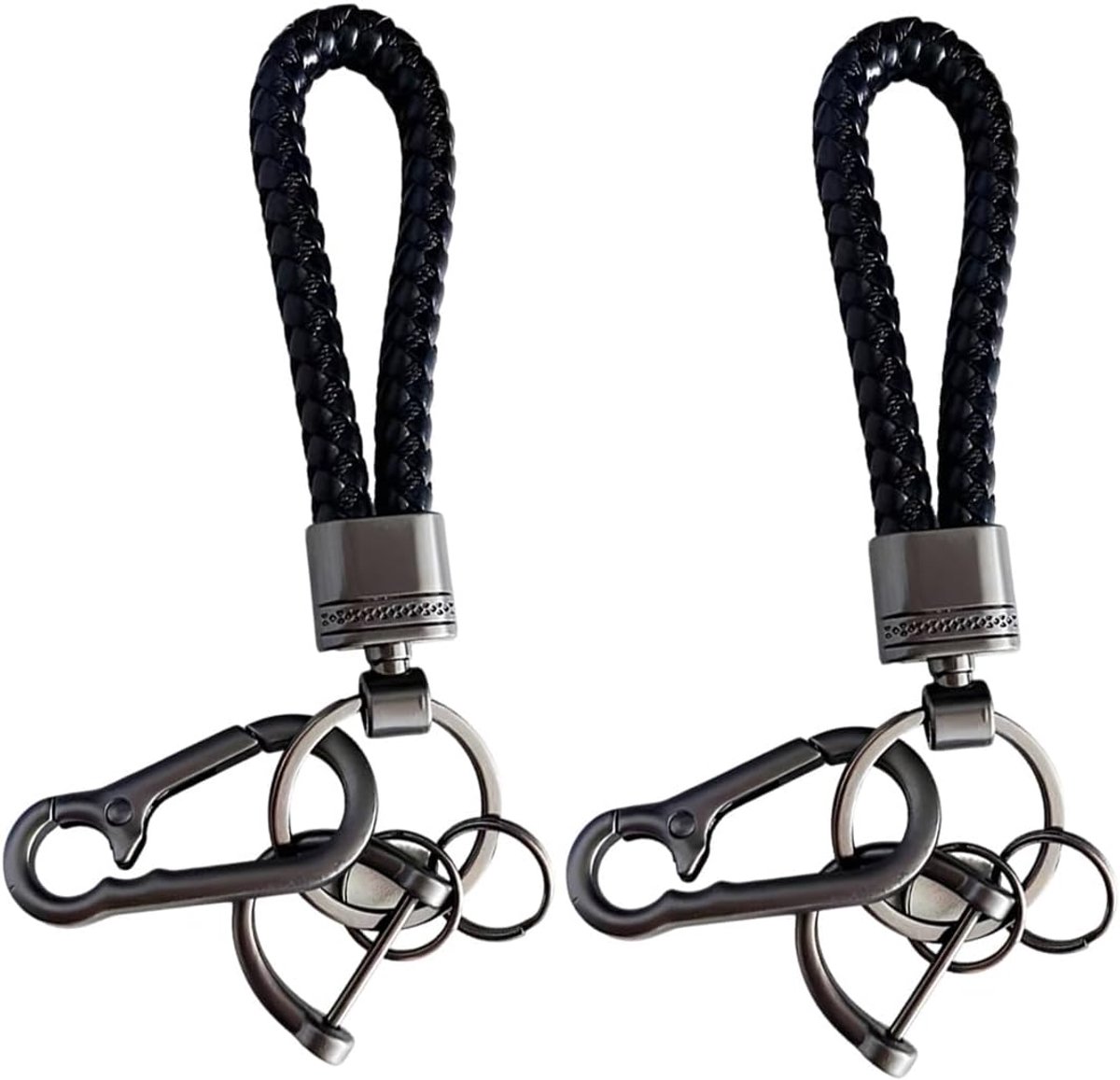 2 stuks sleutelhangers van gevlochten leer met karabijnhaak - multifunctionele autosleutelhanger van gevlochten leer - ShopVlot
