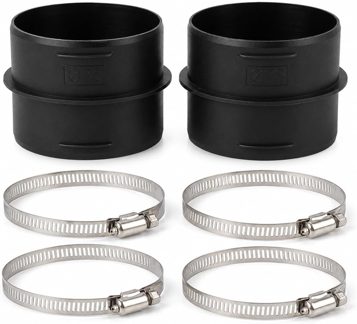 Ronde fittingen 75 mm - hard plastic - inclusief roestvrijstalen slangklemmen - voor ventilatie en verwarming - ShopVlot