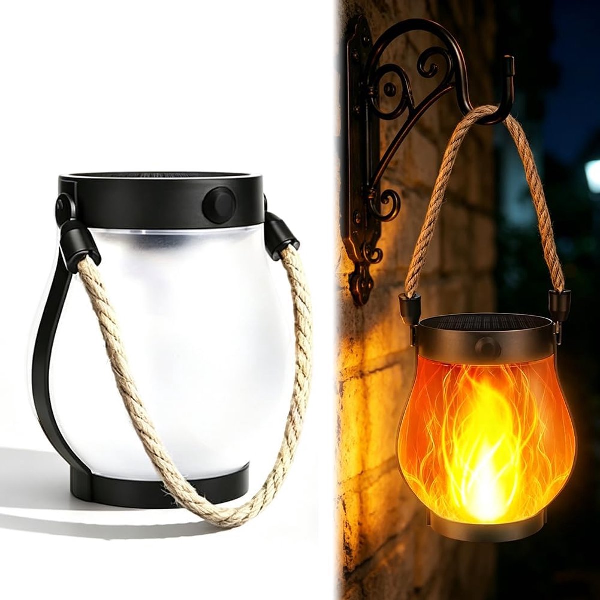 Solar lantaarn LED vlammen - 2-in-1 hangend - realistische vlammen - ideaal voor buitengebruik - ShopVlot