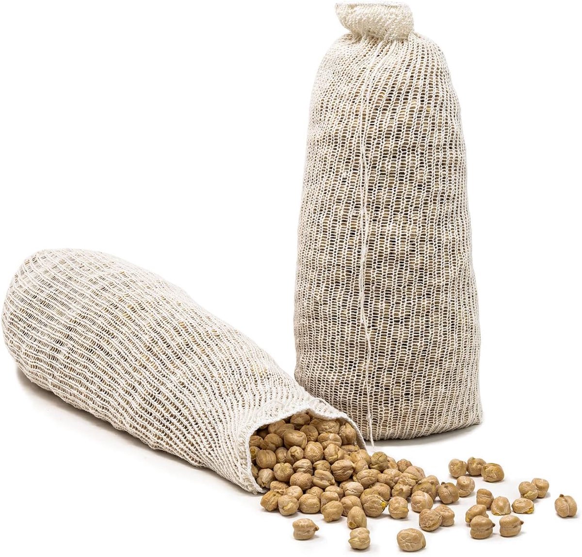 Mesh zakken voor koken van peulvruchten - Set van 2 zakken van 2 kg - Katoenen gaas - Makkelijk groenten koken - ShopVlot