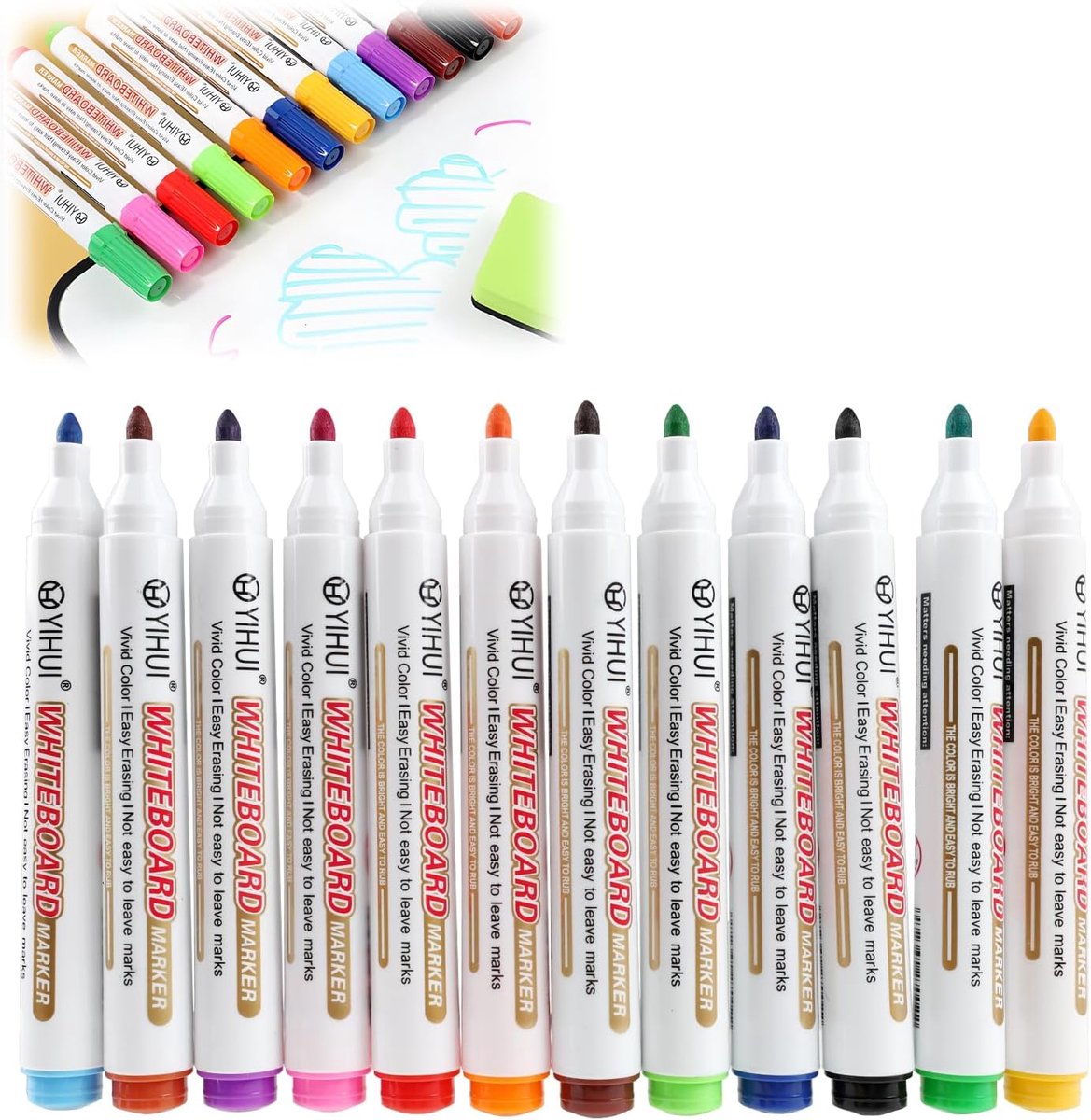 Droog uitwisbare markers - 12 kleuren - levendige inkt - eenvoudig wissen - ShopVlot