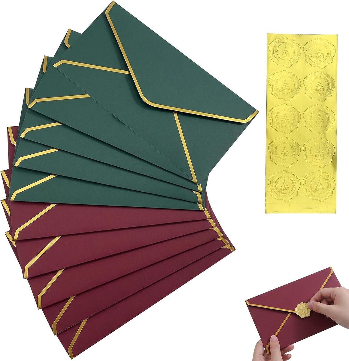 Set van 10 uitnodigingen met gouden stickers, elegante cadeauenveloppen voor bruiloft, verjaardag en zakelijk - ShopVlot
