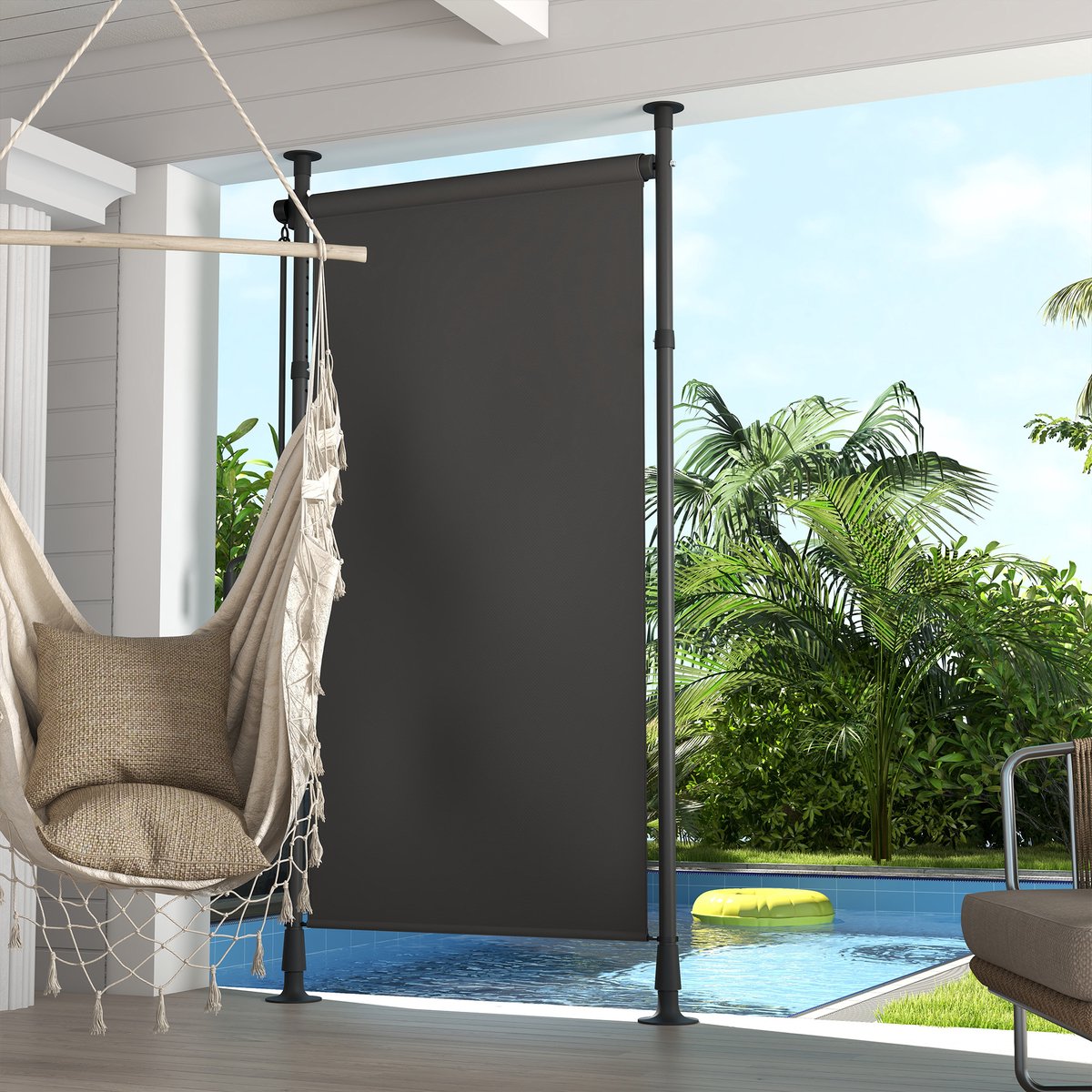 DESMIU Markiezen – Vrijstaand En Hoogte Verstelbaar – 120 Cm Breed – Aluminium – Donkergrijs – Voor Balkon, Terras En Tuin