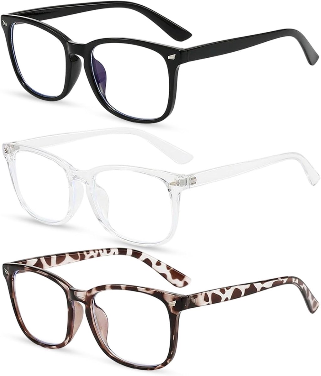 3 Pairs Blue Light Resistant Glasses, Gaming Computer Glasses, Anti-Fatigue Computer Glasses for Men and Women - ShopVlot