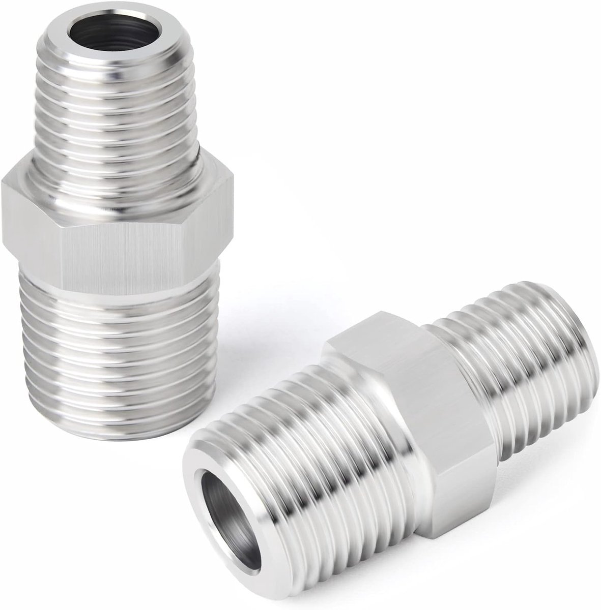 2Pcs 1" x 1/2" BSP Male Pipe Fittings Reducer, 304 Stainless Steel Hex Nipple - ShopVlot