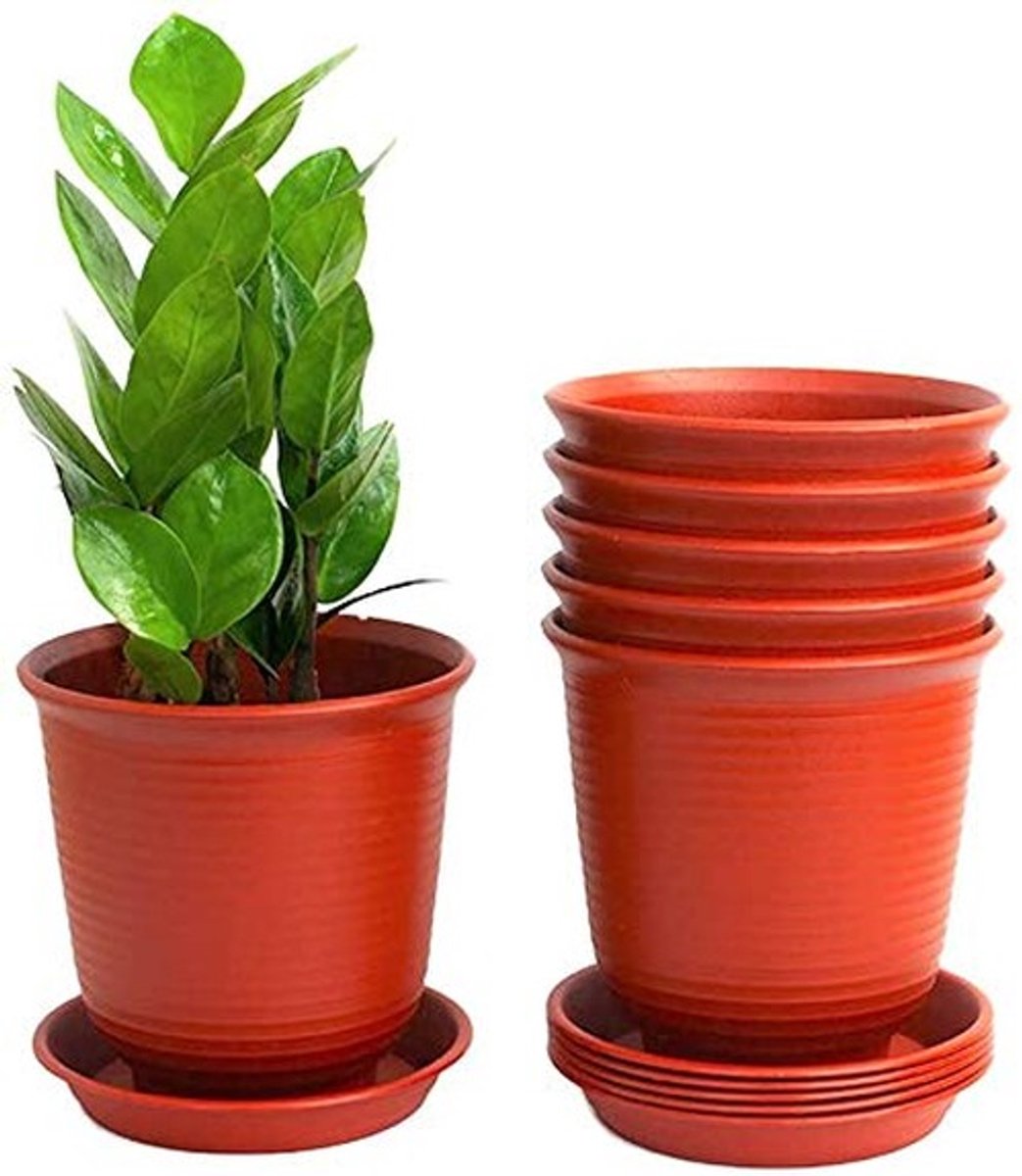 Set van 6 Plastic Bloempotten van 15,5 cm - Dikke Plant Potten voor Binnen met Afvoergat en Onderzetter - Ideaal voor Tuin en Huiskamer