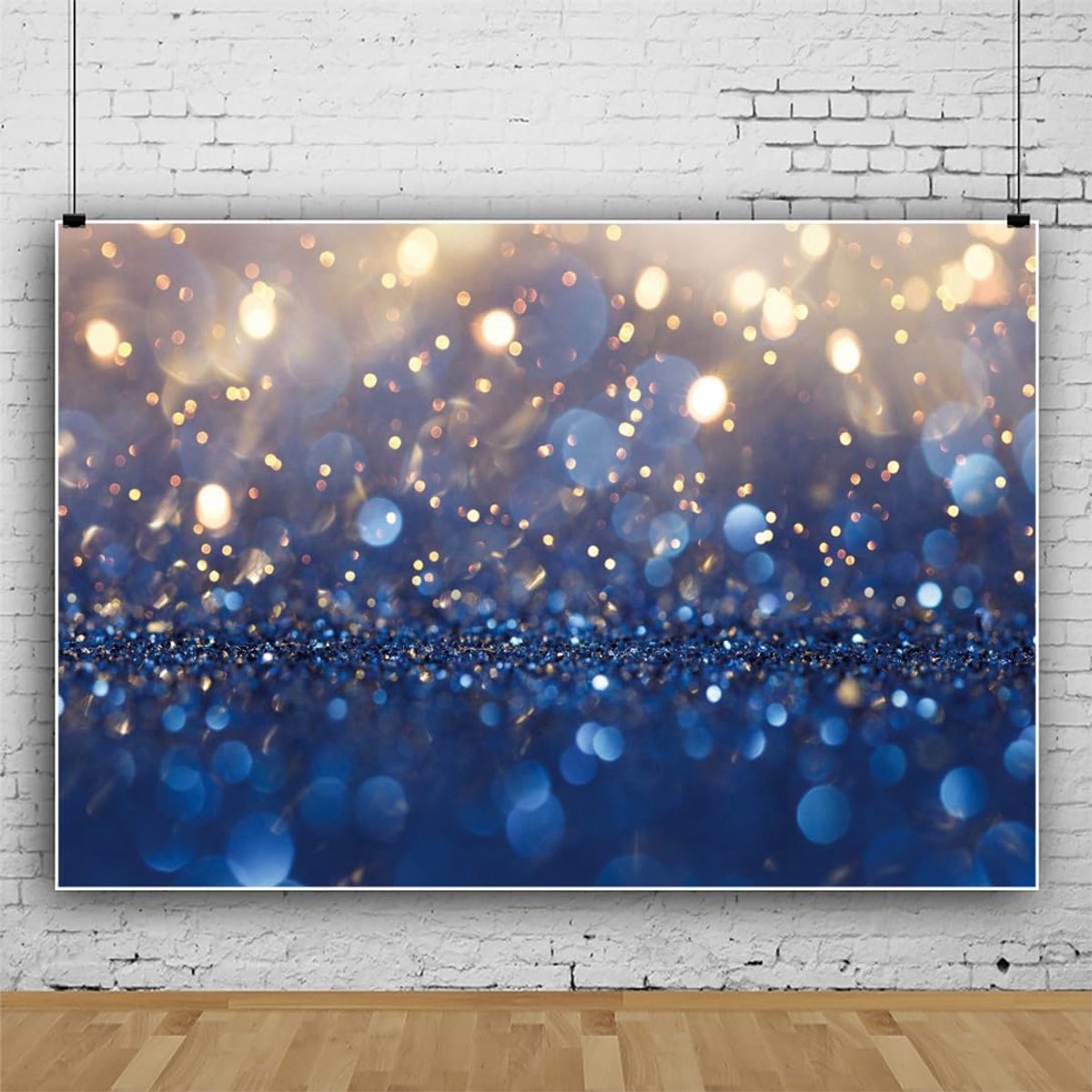 Fotobehang glitter 2.2x1.5m - glitter goud donkerblauw stippen - vinyl materiaal - ideaal voor feesten - ShopVlot