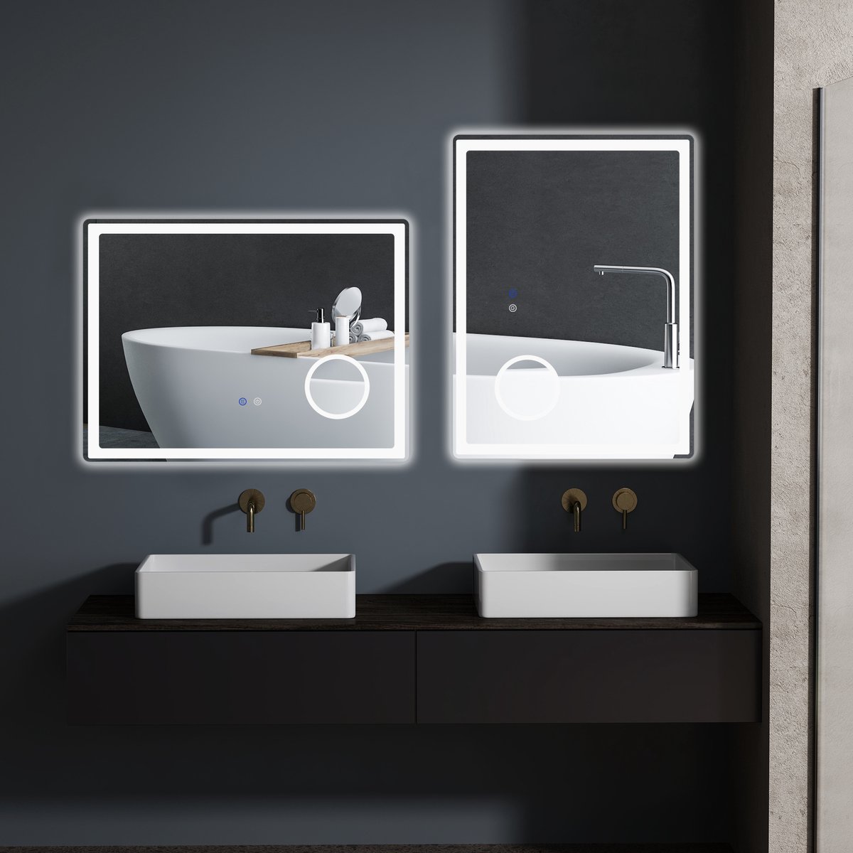 LED Badkamerspiegel - 3X Vergroting En Touchbediening - 80 X 60 Cm - Glas - Wit - Wandspiegel Met Antibeschlag En Drie Lichtkleuren