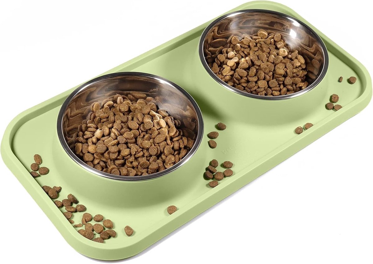 Kattenvoerkom met Standaard - Olijfgroen - 354 ml - Antislip Waterdichte PP Basis - Voor Katten en Kleine Honden