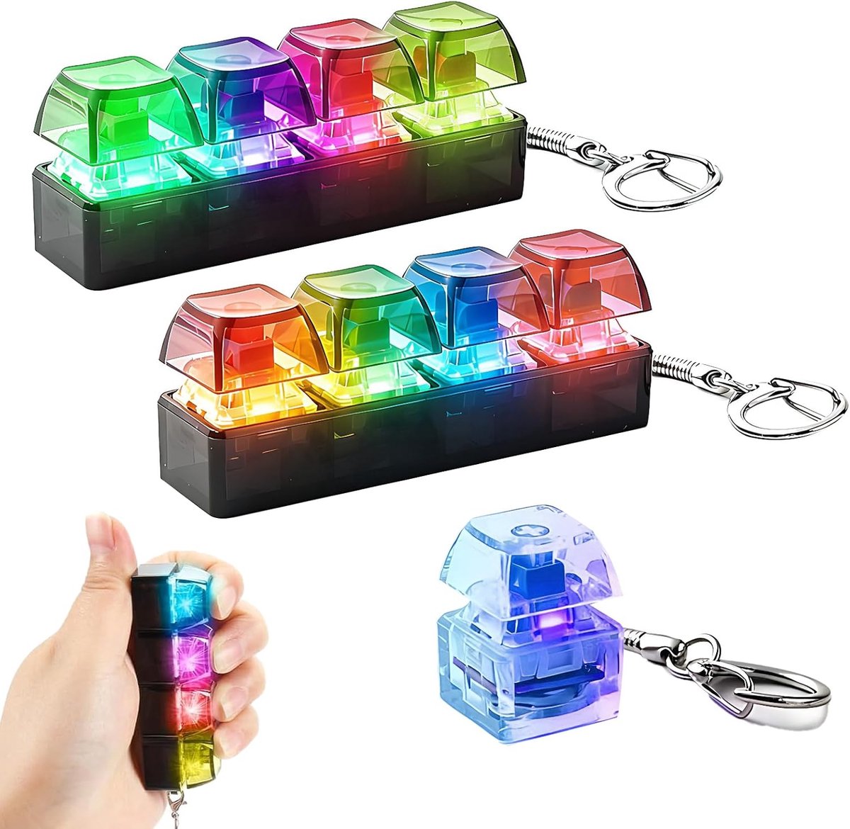 anti-stress-toetsenbordsleutelhanger 3 x 4-in-1 - transparant - verlicht - vermindert stress en angst - ShopVlot
