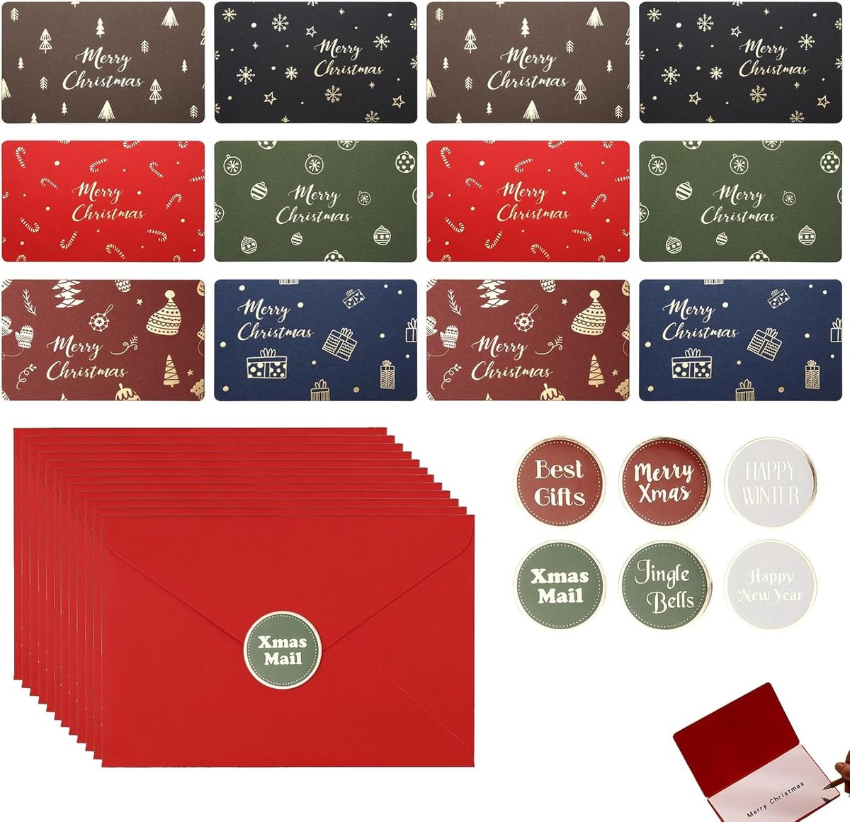 Kerstkaarten Set 12 Stuks - Luxe Lege Kerstkaart met Enveloppen - Dikke Kwaliteit Papier - Perfect voor Kerstwensen - ShopVlot
