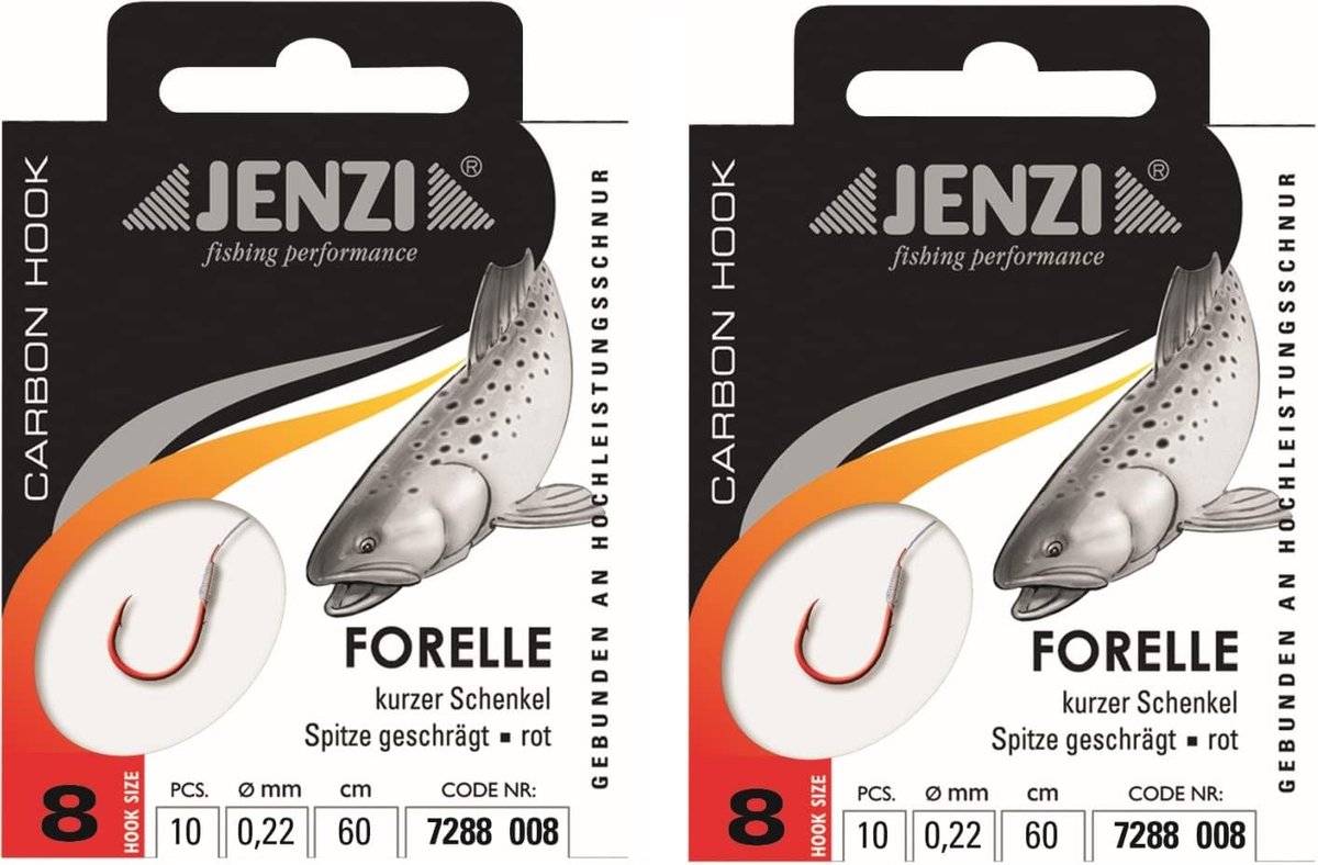 Trout hooks set 20 stuks - maat 8 - 0.22 mm nylon - inclusief gratis Petri Heil! sticker - ShopVlot