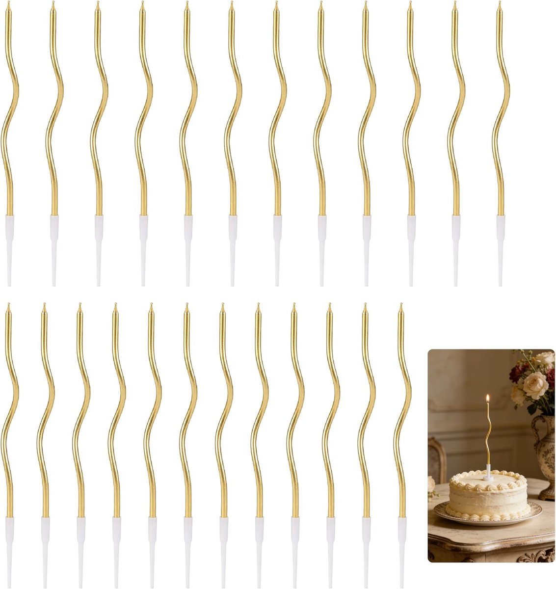 Verjaardagscandles 24 Stuks - Spiralen Goud Metallic - Elegante Cake Decoratie - Perfect voor Feesten - ShopVlot