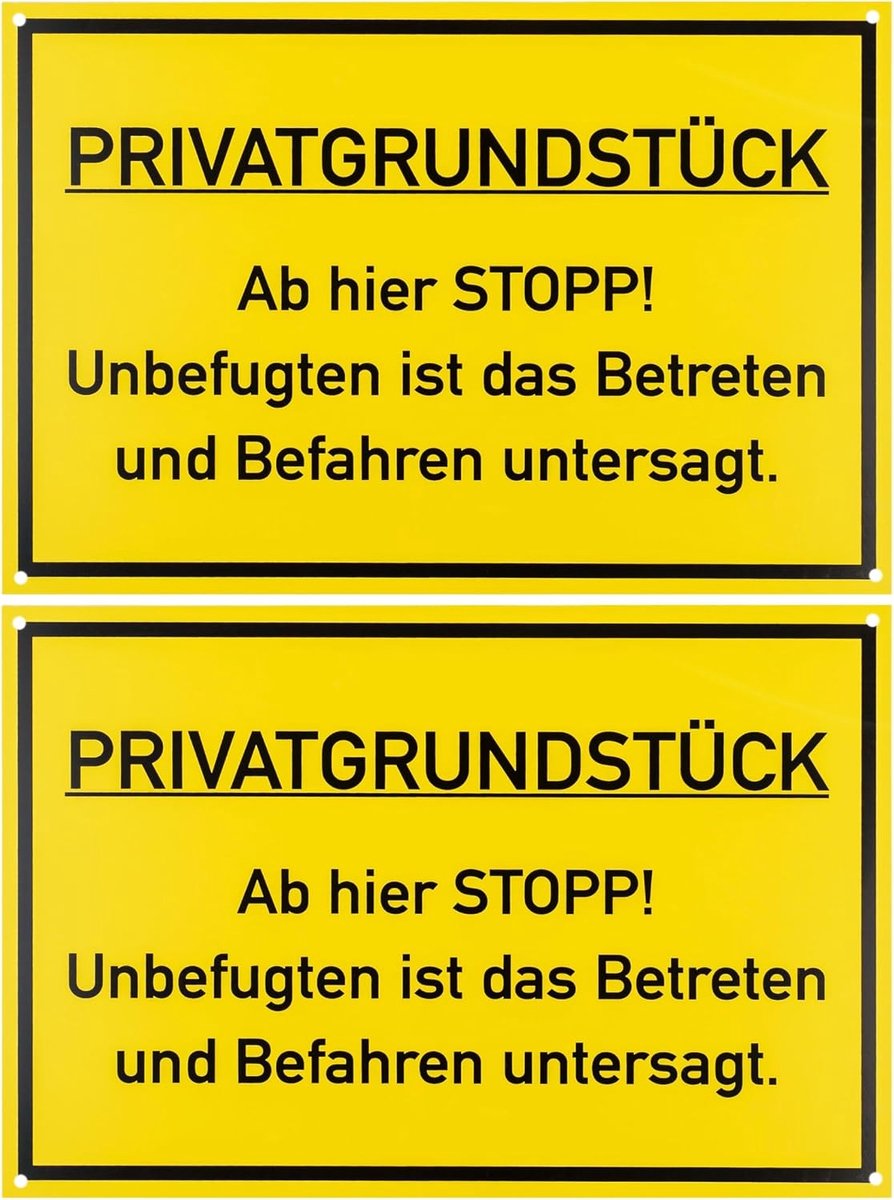 Informatiebord 'PRIVATGROUNDSTUK - Ab hier STOPP!' 30 x 20 cm - 1 mm dik PVC - weerbestendig - ShopVlot