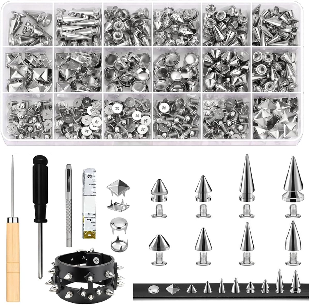 Klinknagelset 456 stuks - schroefklinknagels - piramide en koepelklinknagels - perfect voor lederhandwerk - ShopVlot