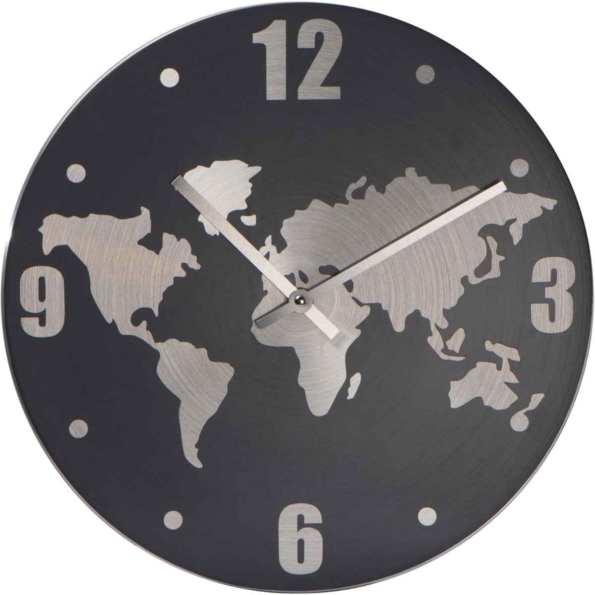 Wandklok wereldkaart 30 cm - aluminium behuizing - modern design - stijlvolle wanddecoratie - ShopVlot