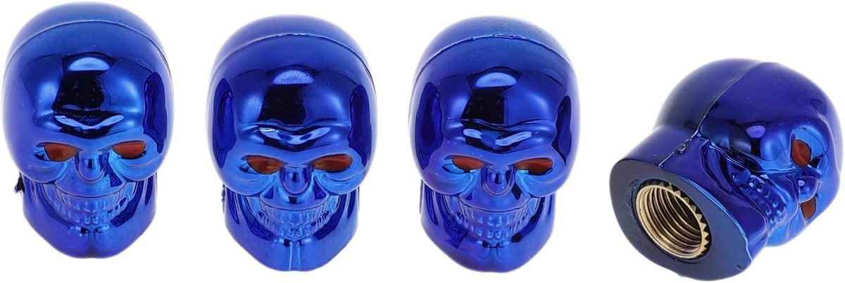 Ventielstammen Caps 4 Stuks - Schedel Hoofd Vorm - Blauw Plastic - Unieke Band Decoratie - ShopVlot