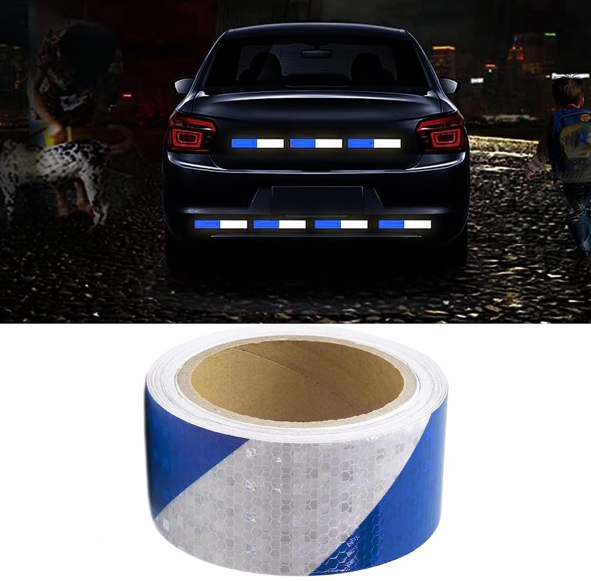 SnelShoppen - Reflectietape, Waarschuwingsband, Zelfklevende Veiligheidstape, Blauw/Wit, 10 m x 5 cm, Waterdicht, Opvallende Waarschuwingssticker voor