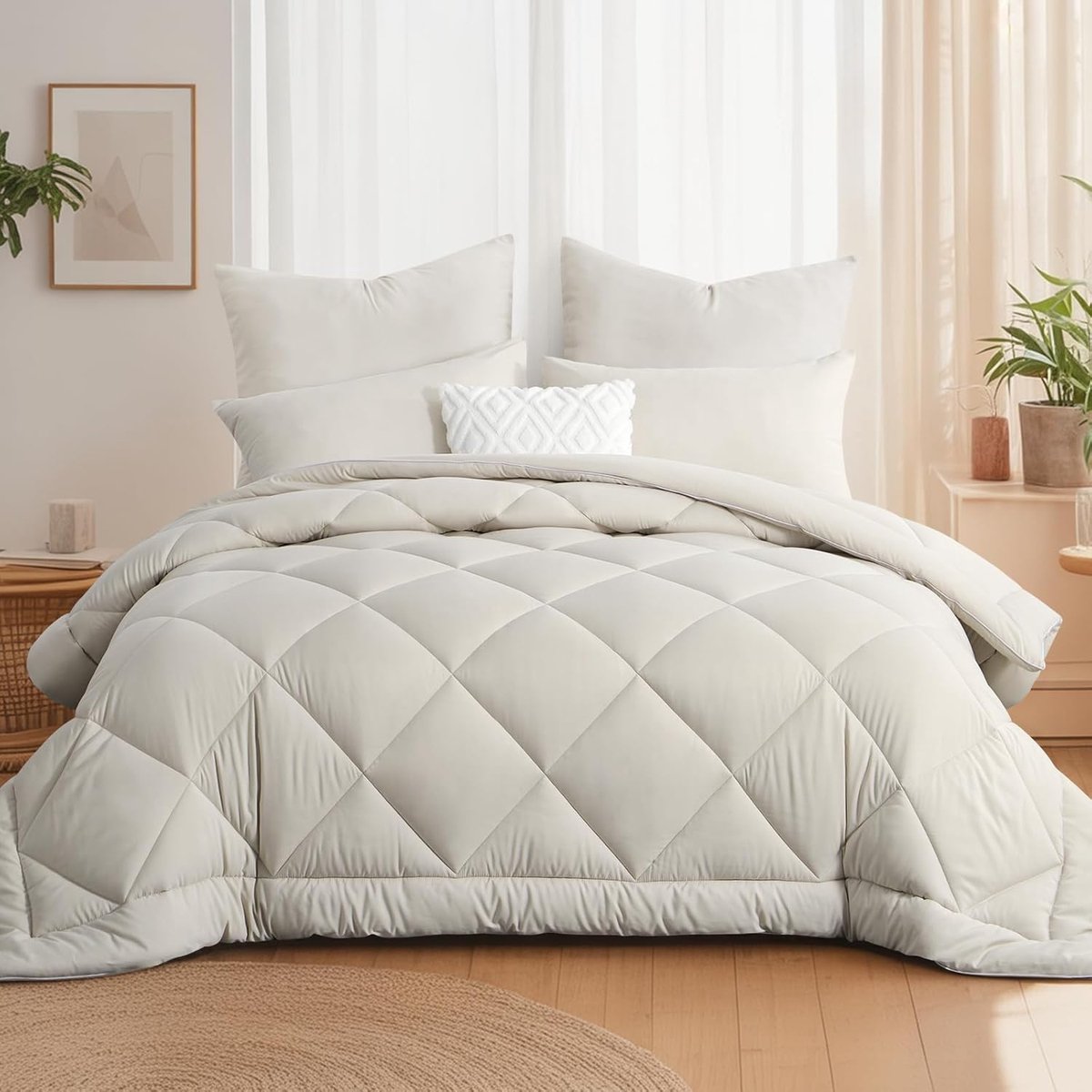 Dekbed 240 x 220 cm - vierseizoenendekbed 300 g/m² - beige microvezel - zacht en comfortabel - ShopVlot