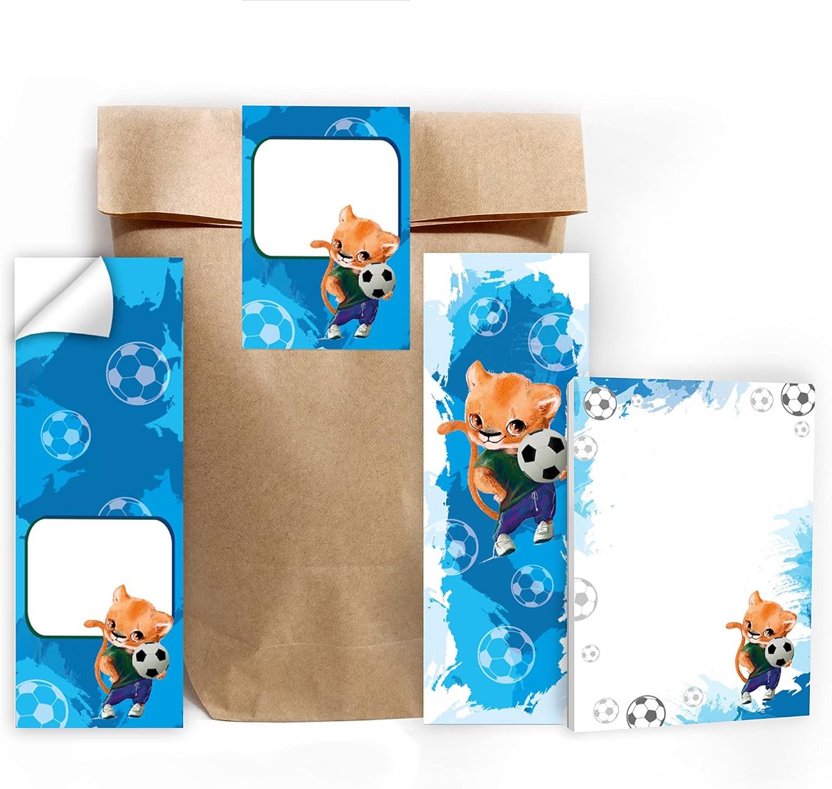 Bladwijzers set 6 stuks - mini-notitieblokken en cadeauzakjes - voetbal leeuw stickers - perfect voor kinderverjaardag - ShopVlot