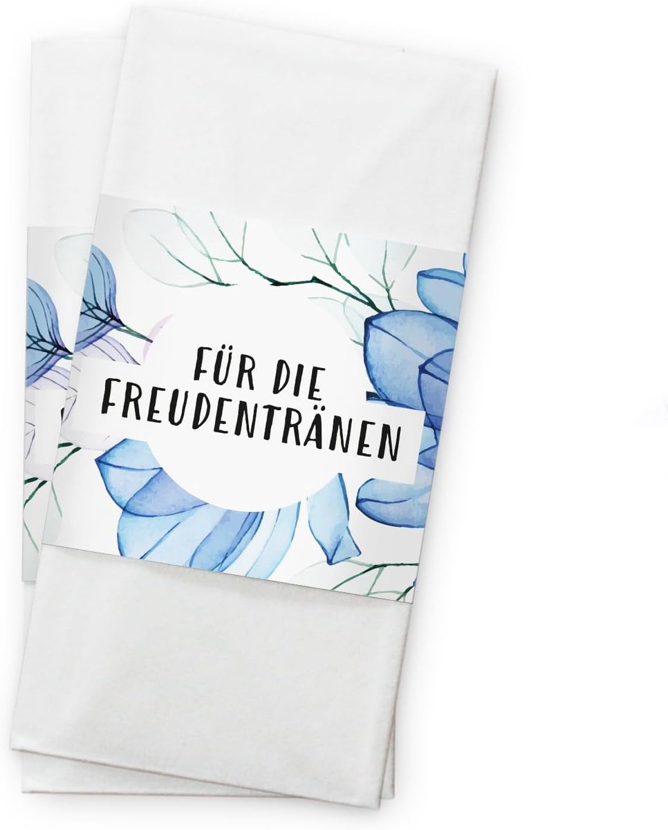 Banderols voor Tranen van Blijdschap 50-stuks - Blauw Met Bloemen - 130 x 50 mm - Perfect voor je Huwelijk - ShopVlot